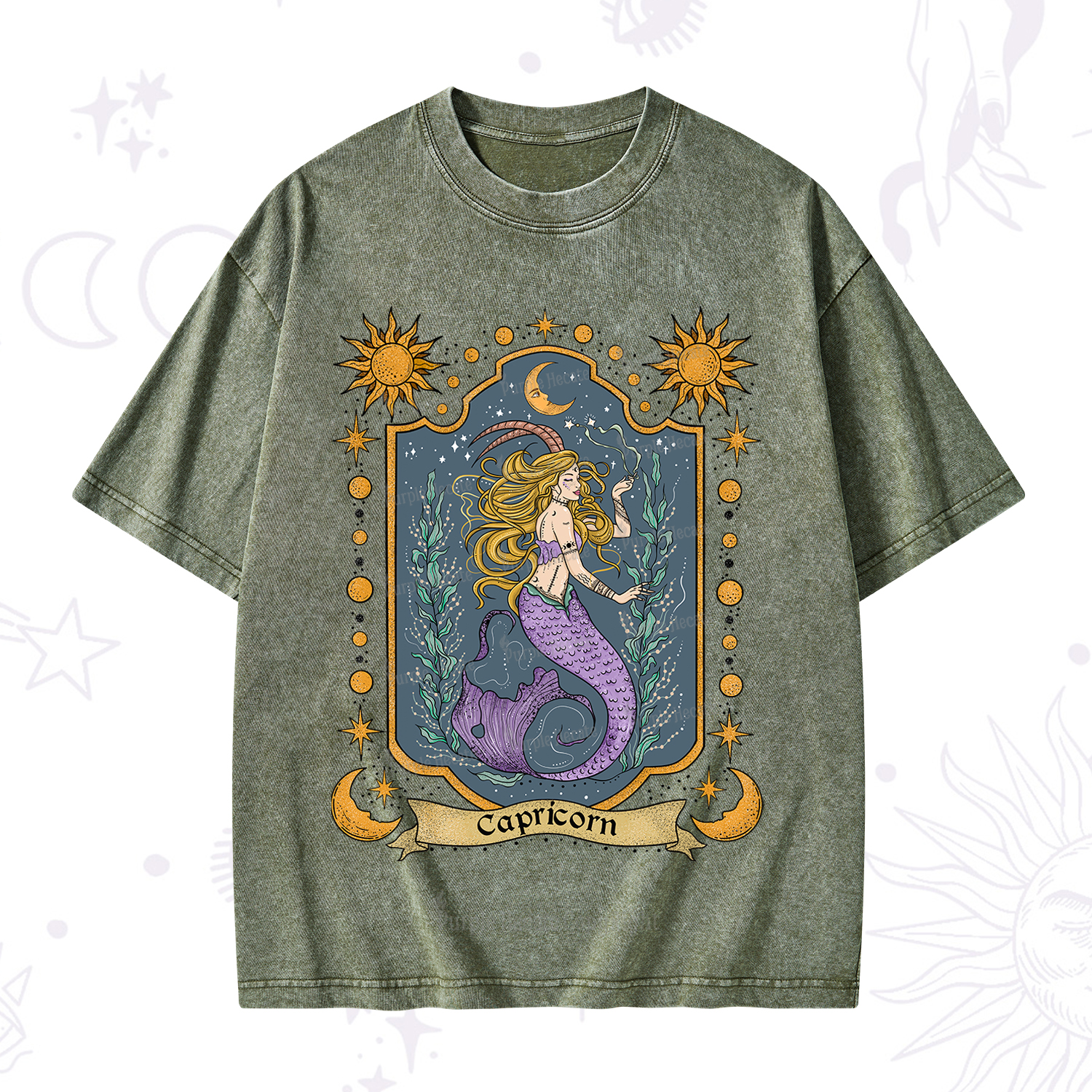 Purplehecate Capricorn Zodiac Washed T-Shirt