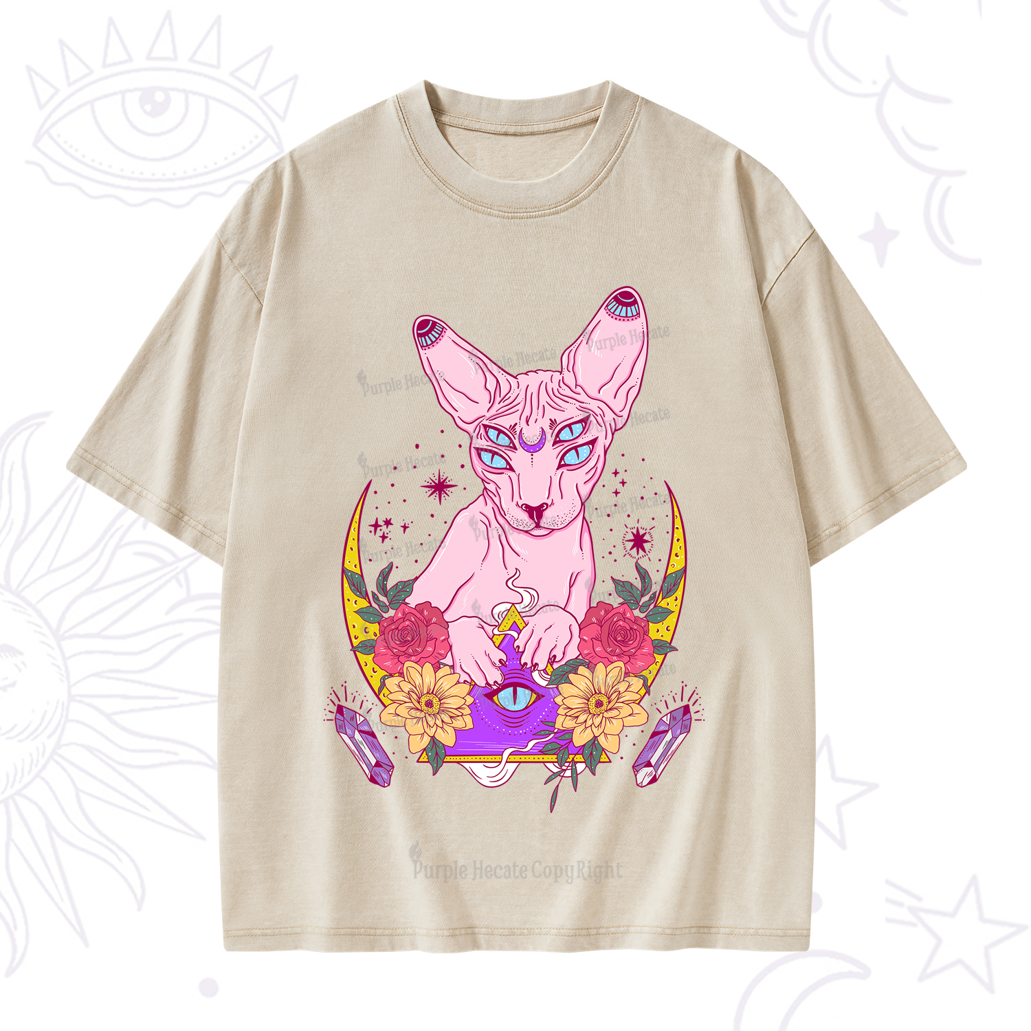 Purplehecate Moon Phase Cat Washed T-Shirt