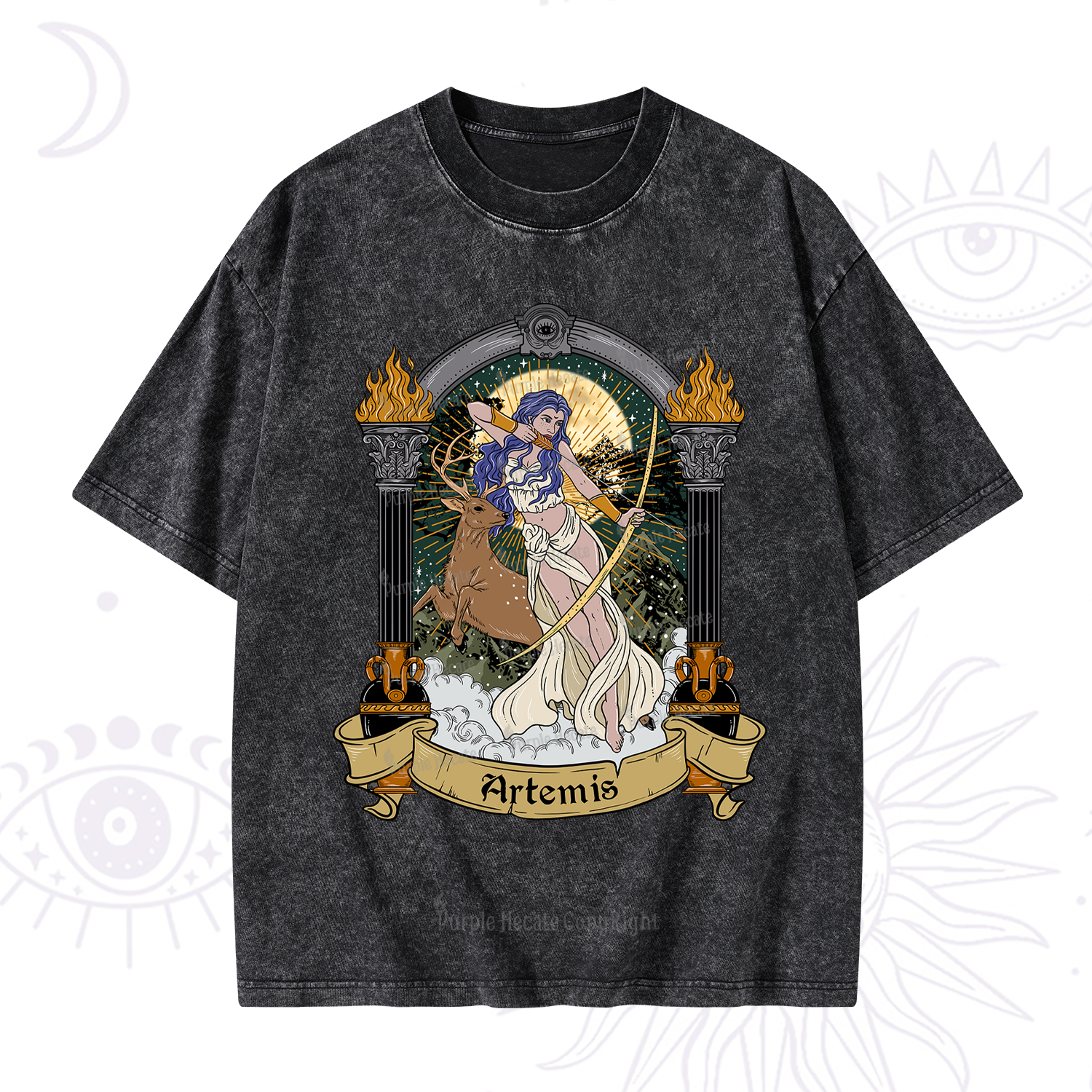 Purplehecate The Huntress Goddess Artemis Washed T-Shirt