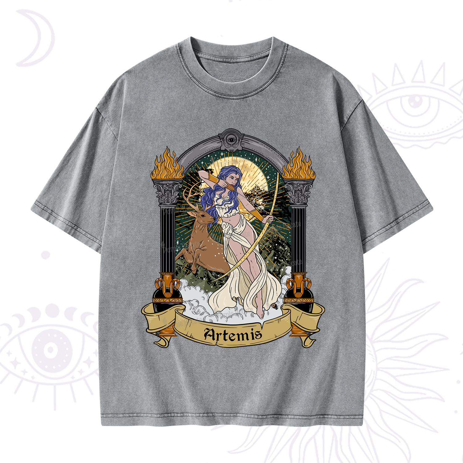 Purplehecate The Huntress Goddess Artemis Washed T-Shirt