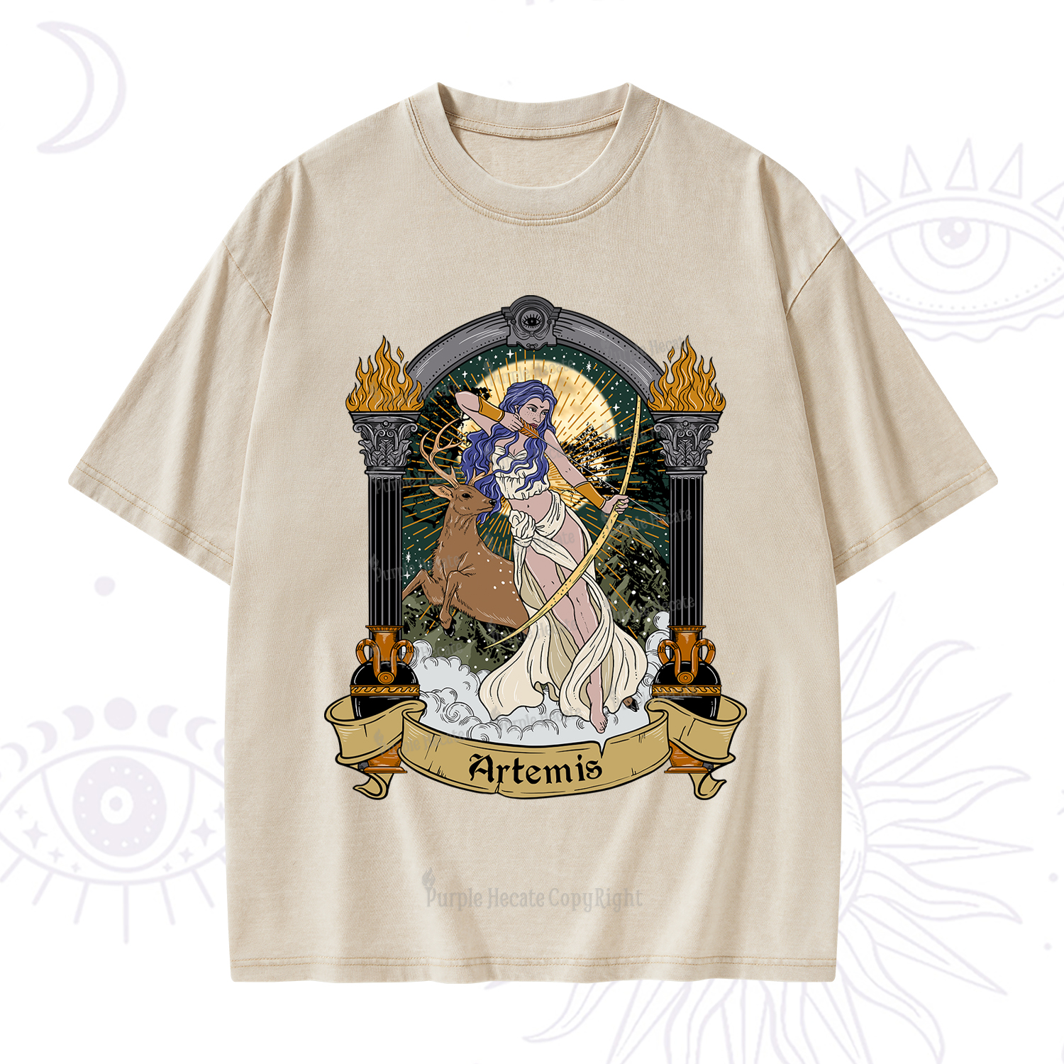 Purplehecate The Huntress Goddess Artemis Washed T-Shirt