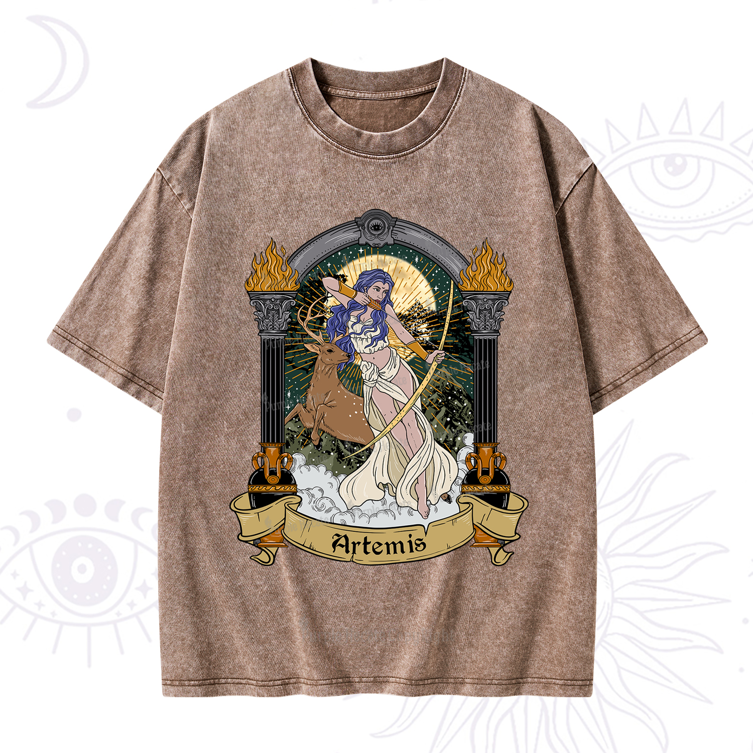 Purplehecate The Huntress Goddess Artemis Washed T-Shirt