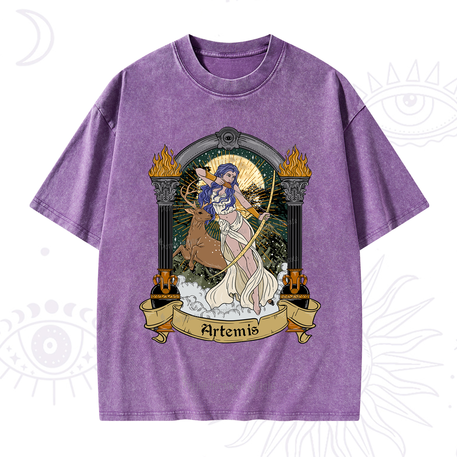 Purplehecate The Huntress Goddess Artemis Washed T-Shirt