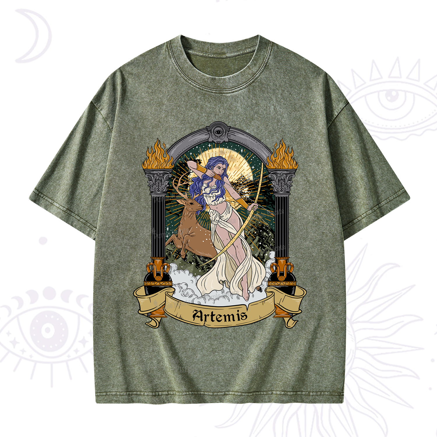 Purplehecate The Huntress Goddess Artemis Washed T-Shirt
