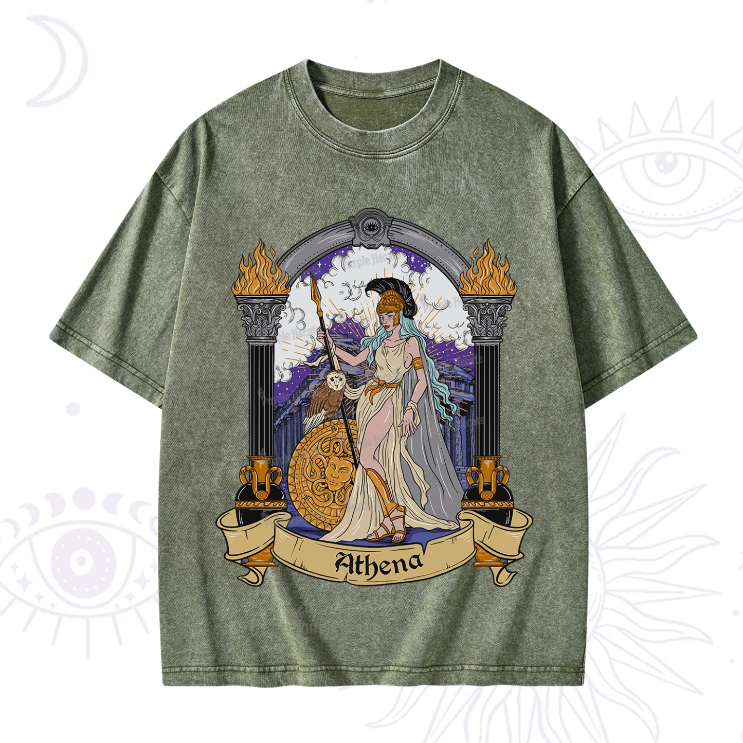 Purplehecate The Wise Goddess Athena Washed T-Shirt