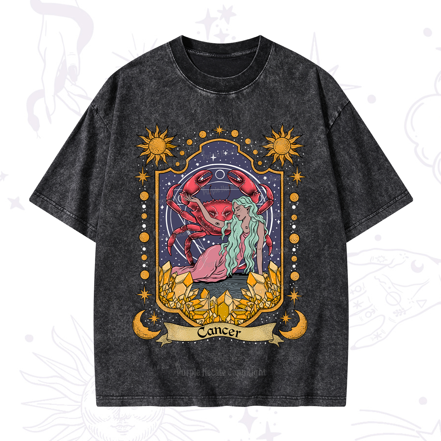 Purplehecate Cancer Zodiac Washed T-Shirt