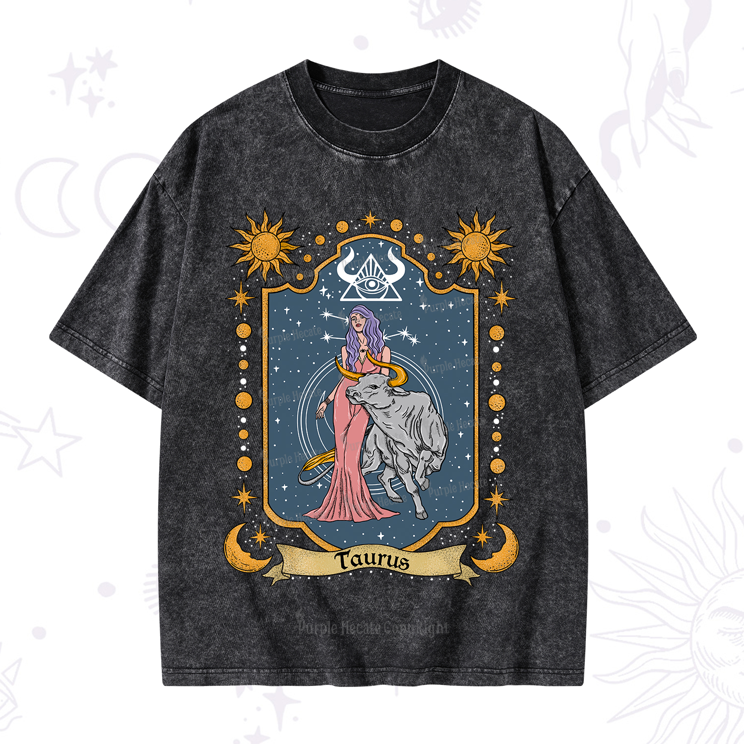 Purplehecate Taurus Zodiac Washed T-Shirt