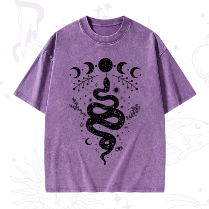 Purplehecate Snake And Moon Phase Comfort Washed T-Shirt