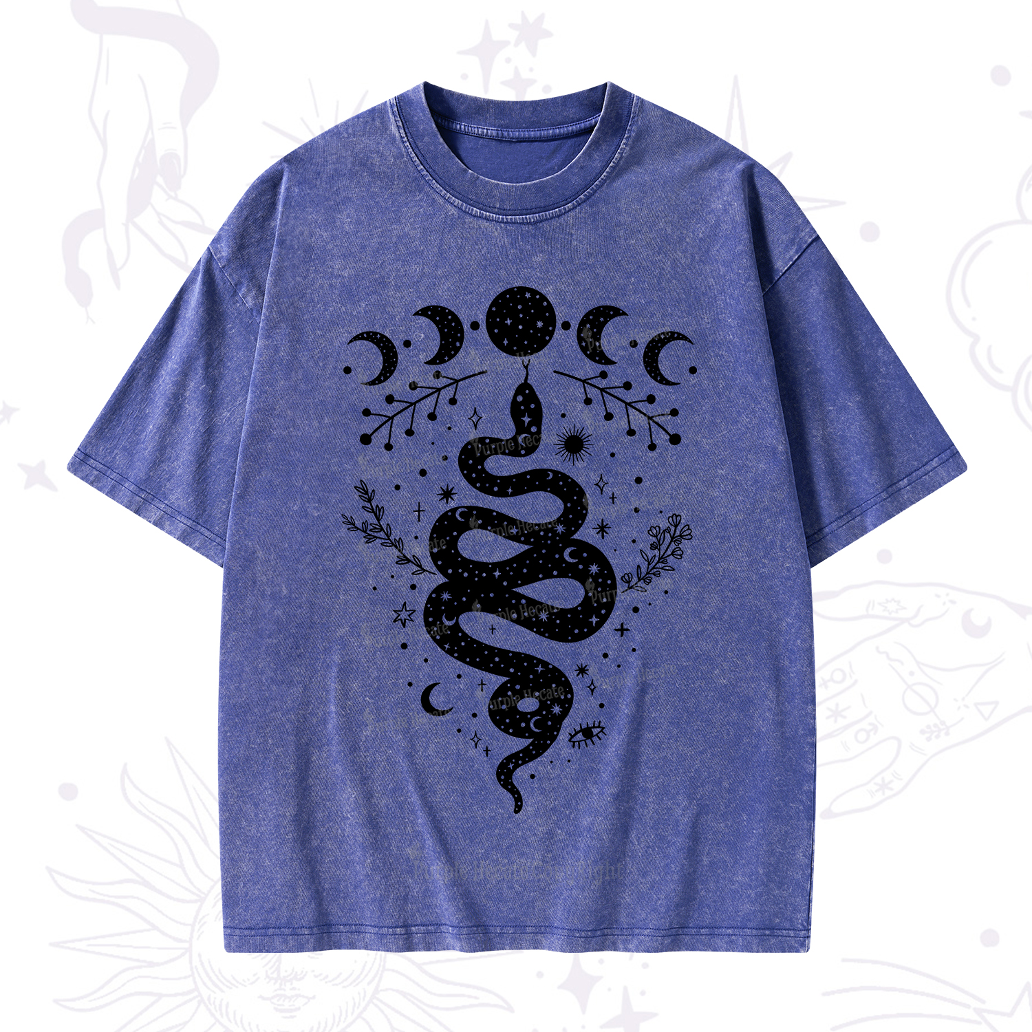 Purplehecate Snake And Moon Phase Comfort Washed T-Shirt