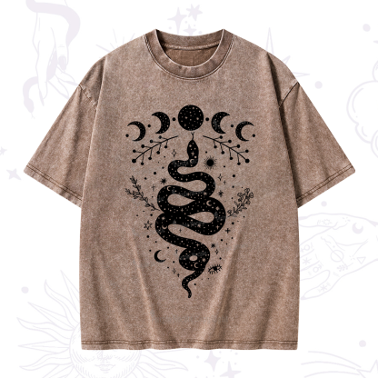 Purplehecate Snake And Moon Phase Comfort Washed T-Shirt