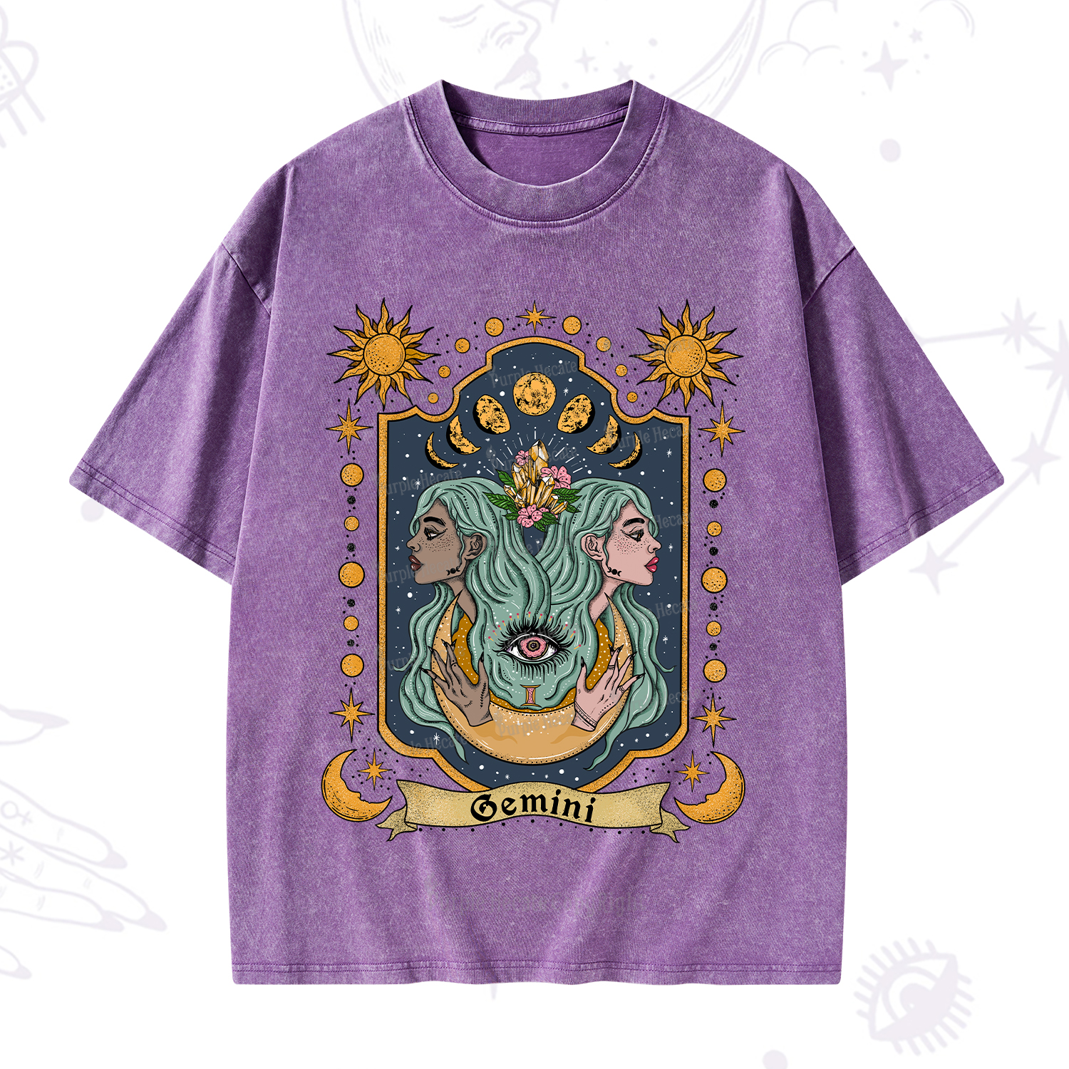 Purplehecate Gemini Zodiac Washed T-Shirt