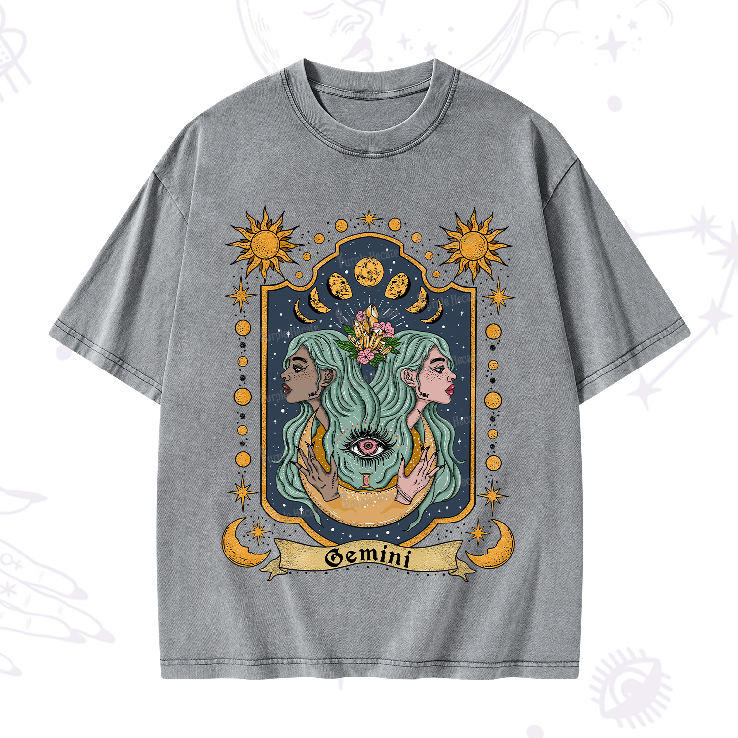 Purplehecate Gemini Zodiac Washed T-Shirt