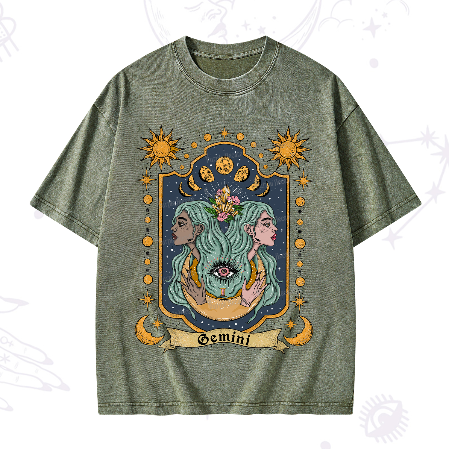 Purplehecate Gemini Zodiac Washed T-Shirt