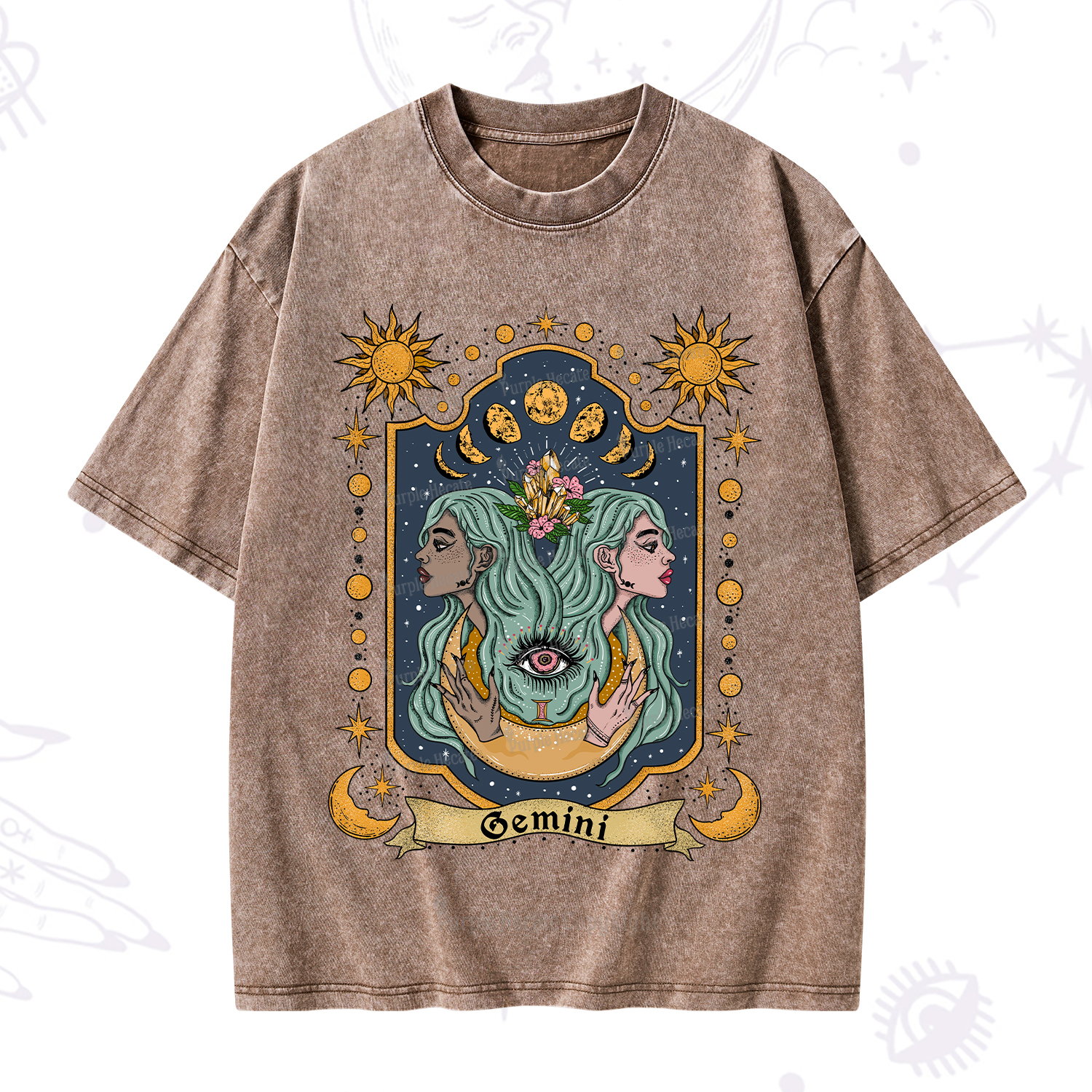 Purplehecate Gemini Zodiac Washed T-Shirt