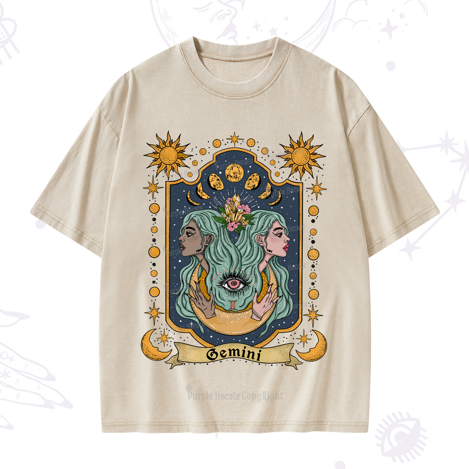 Purplehecate Gemini Zodiac Washed T-Shirt