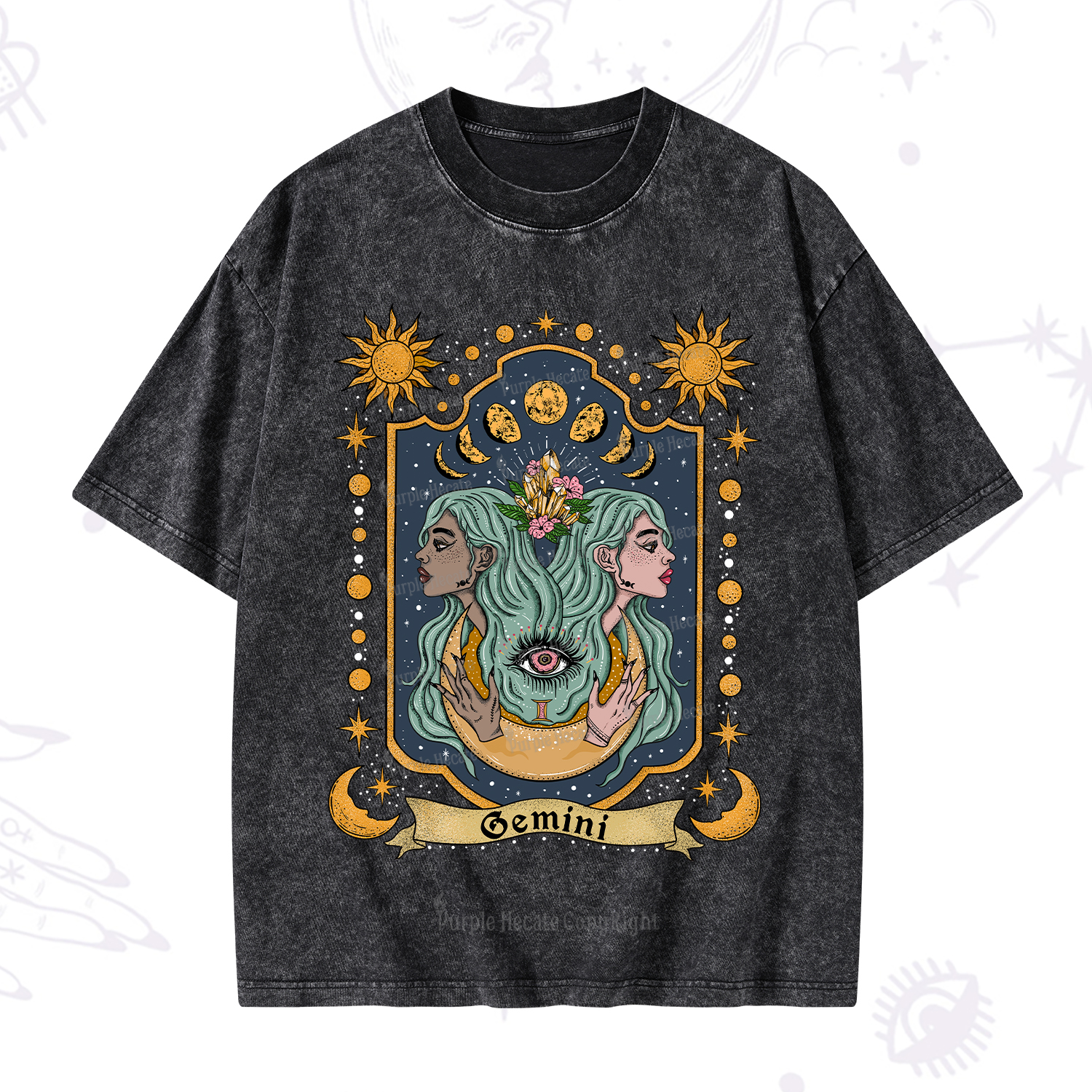 Purplehecate Gemini Zodiac Washed T-Shirt