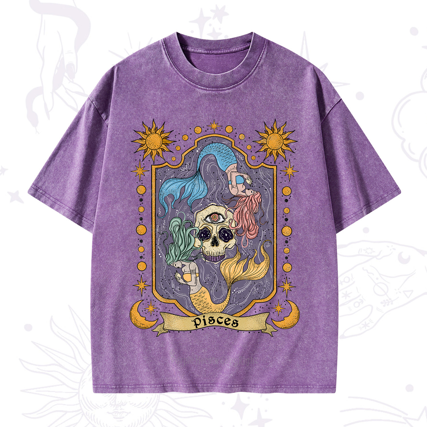 Purplehecate Pisces Zodiac Washed T-Shirt