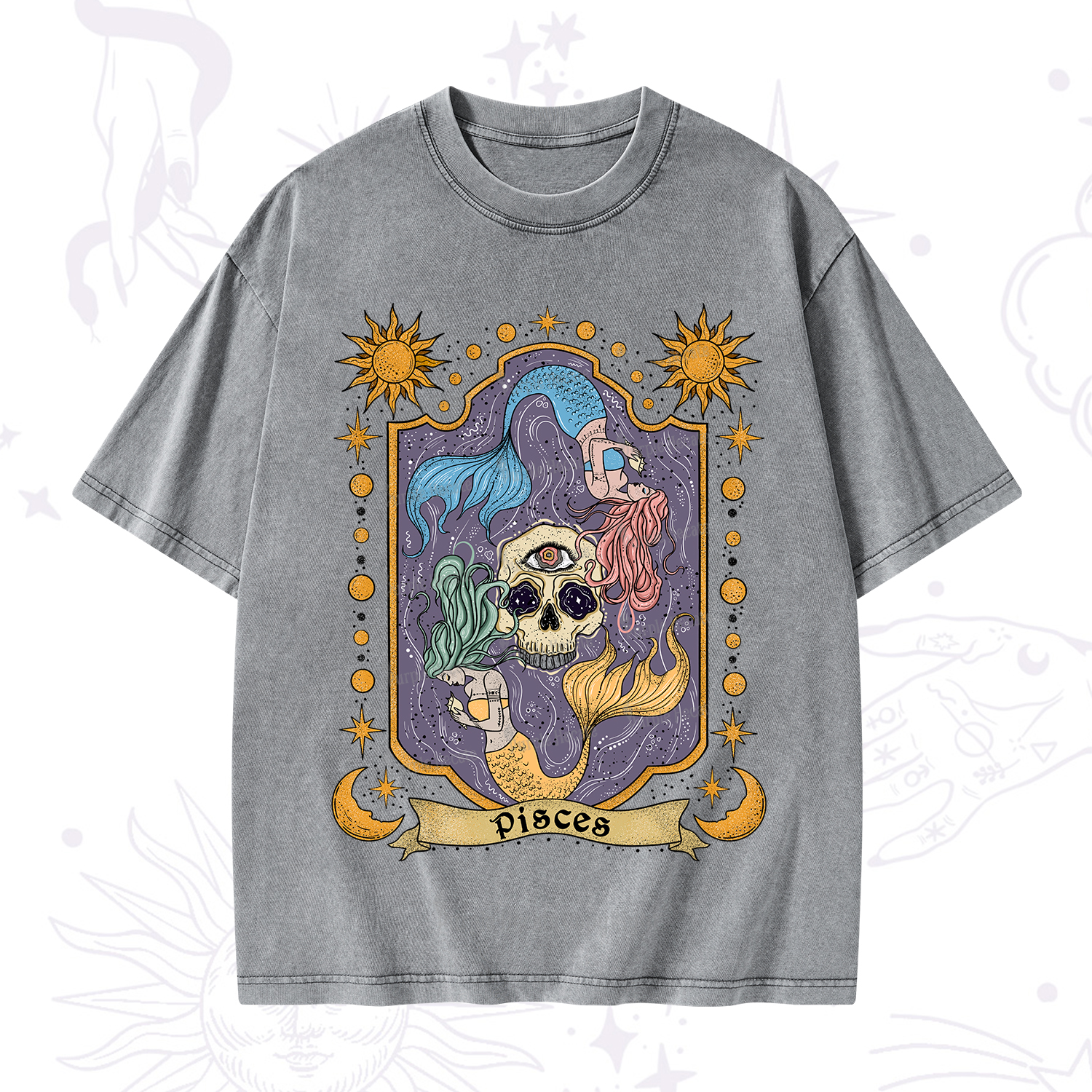 Purplehecate Pisces Zodiac Washed T-Shirt