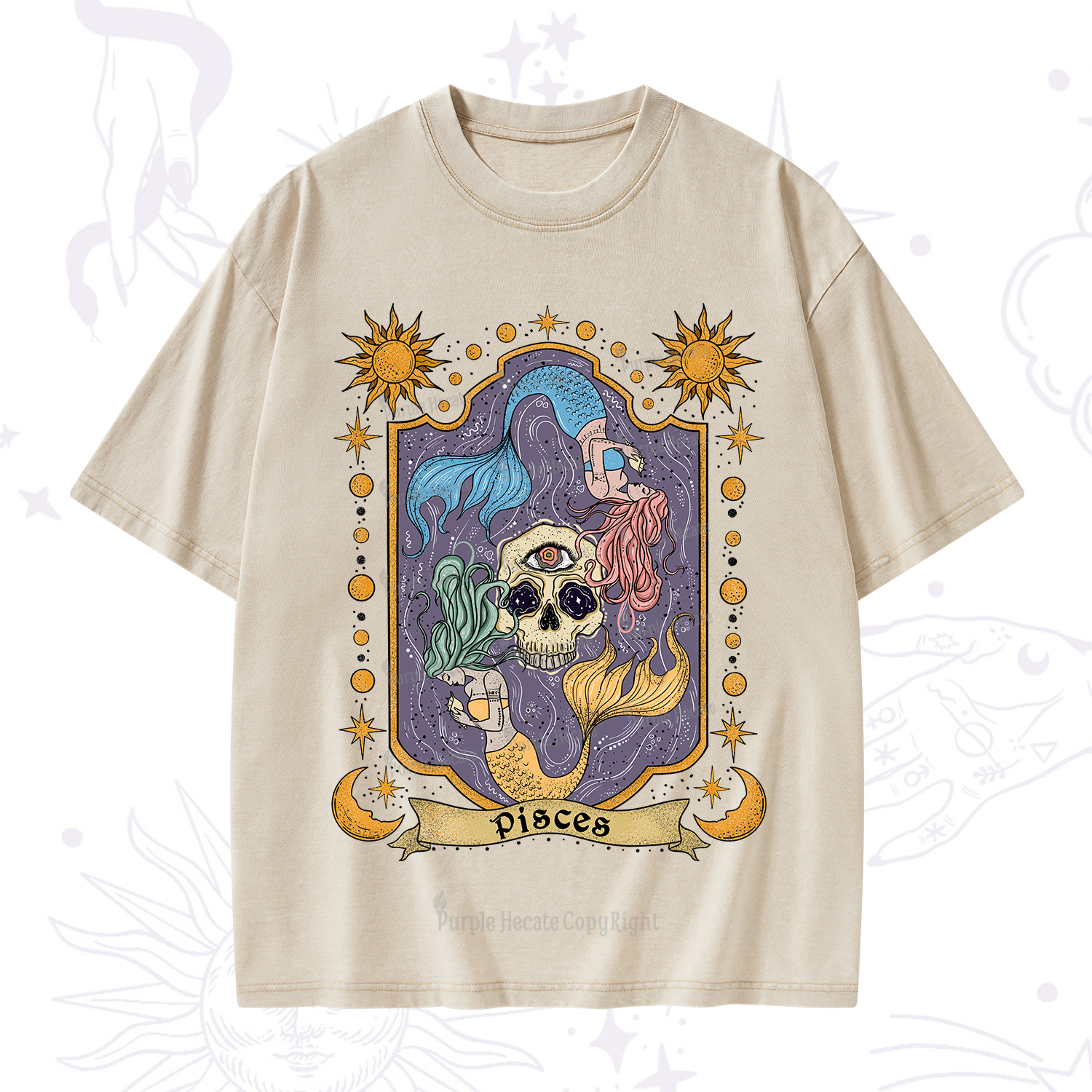 Purplehecate Pisces Zodiac Washed T-Shirt