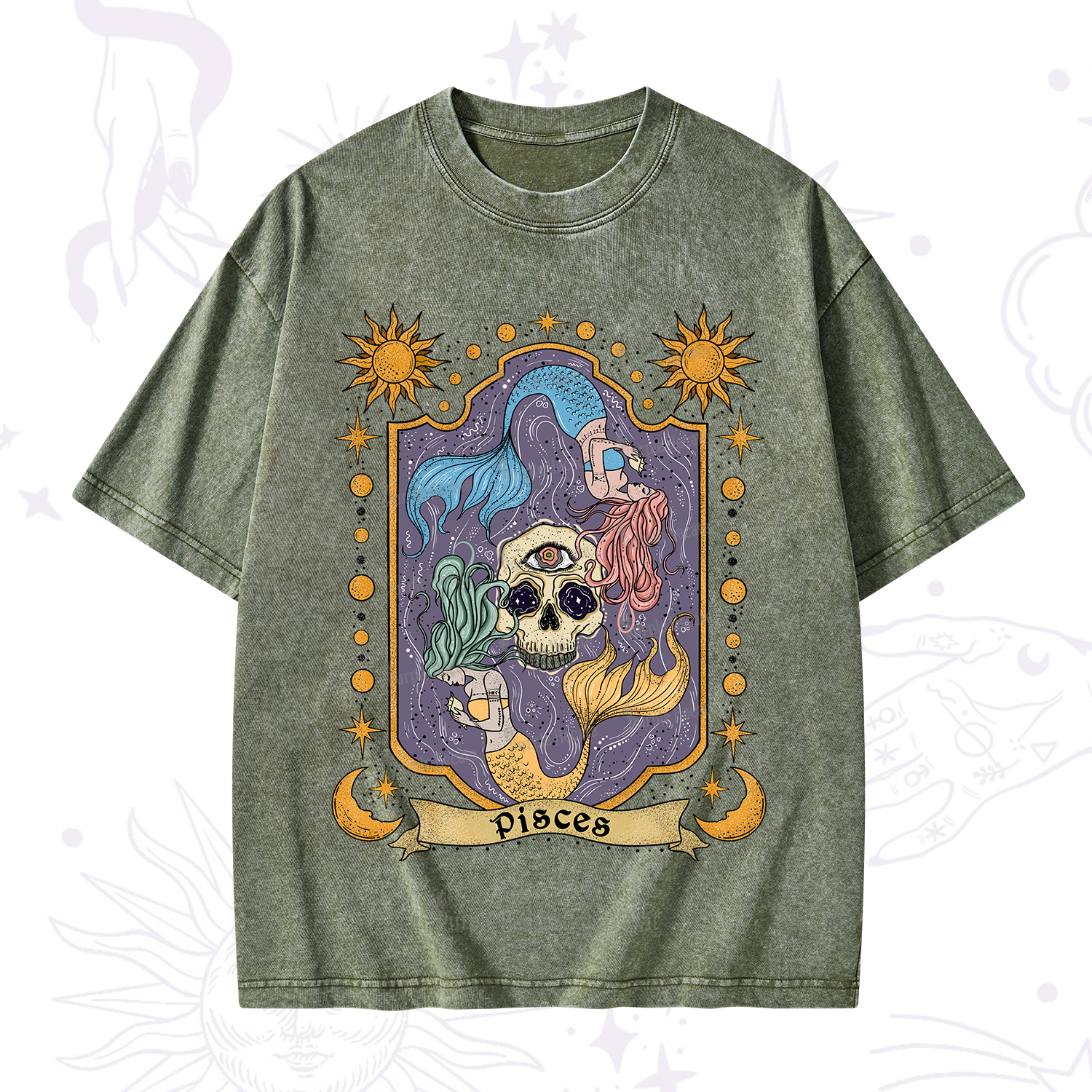 Purplehecate Pisces Zodiac Washed T-Shirt