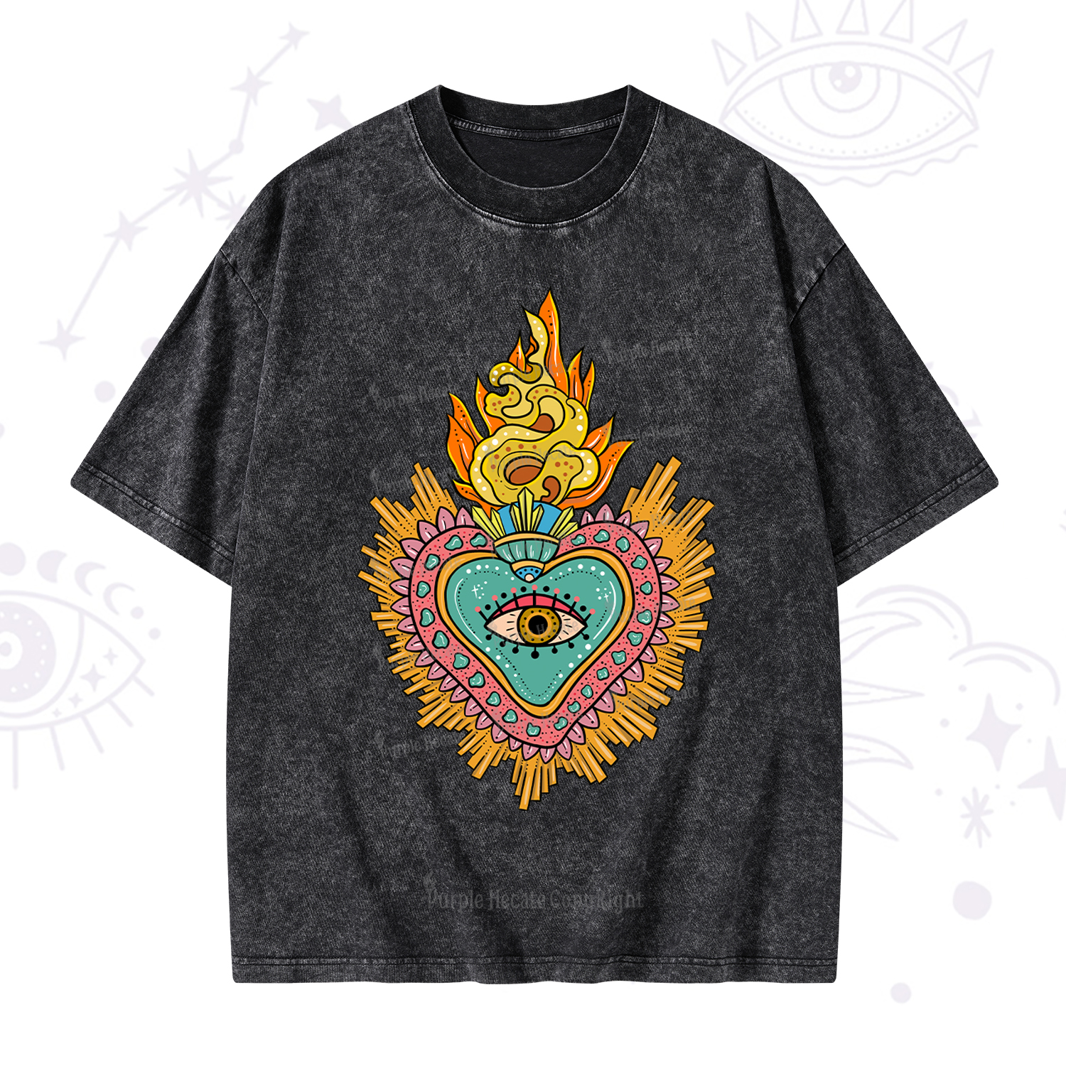 Purplehecate Rainbow Sacred Heart Washed T-Shirt
