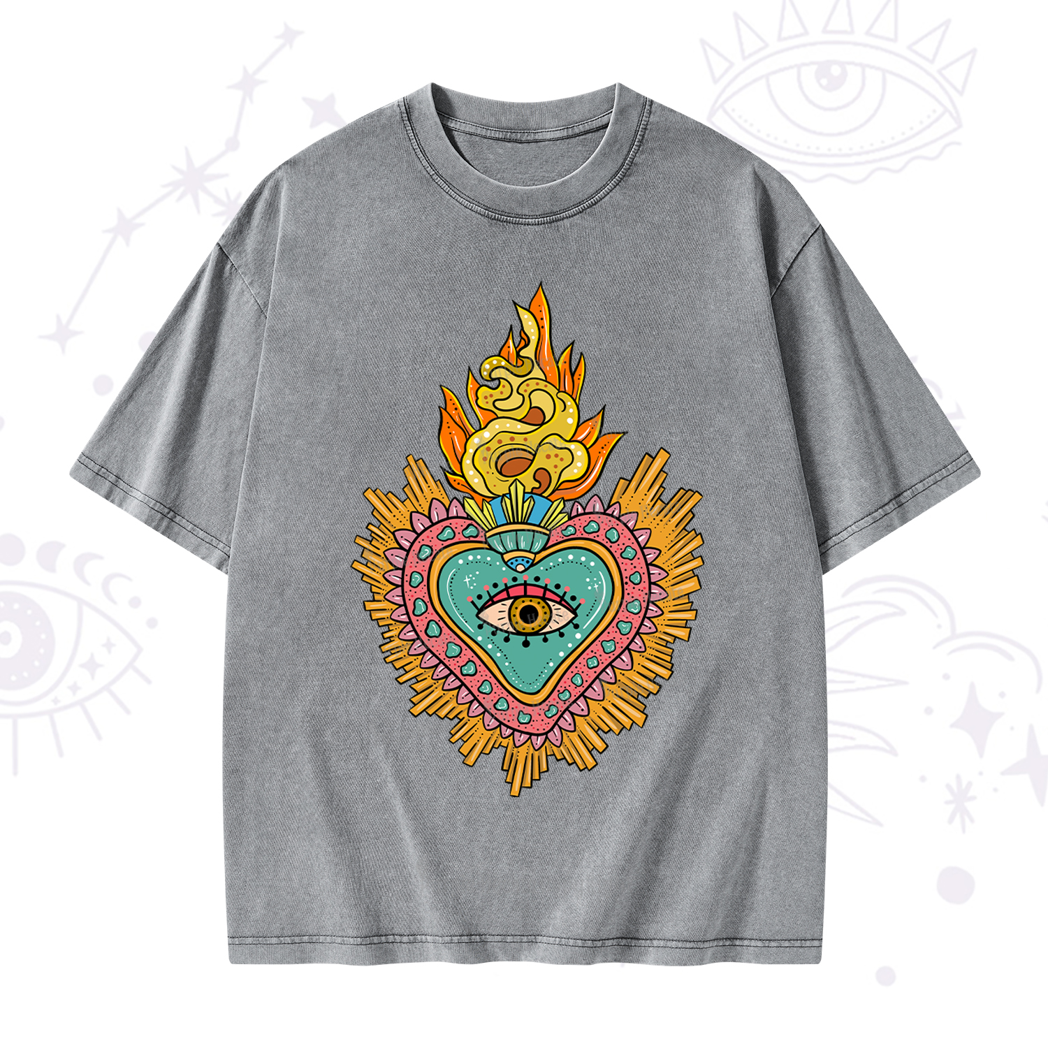 Purplehecate Rainbow Sacred Heart Washed T-Shirt