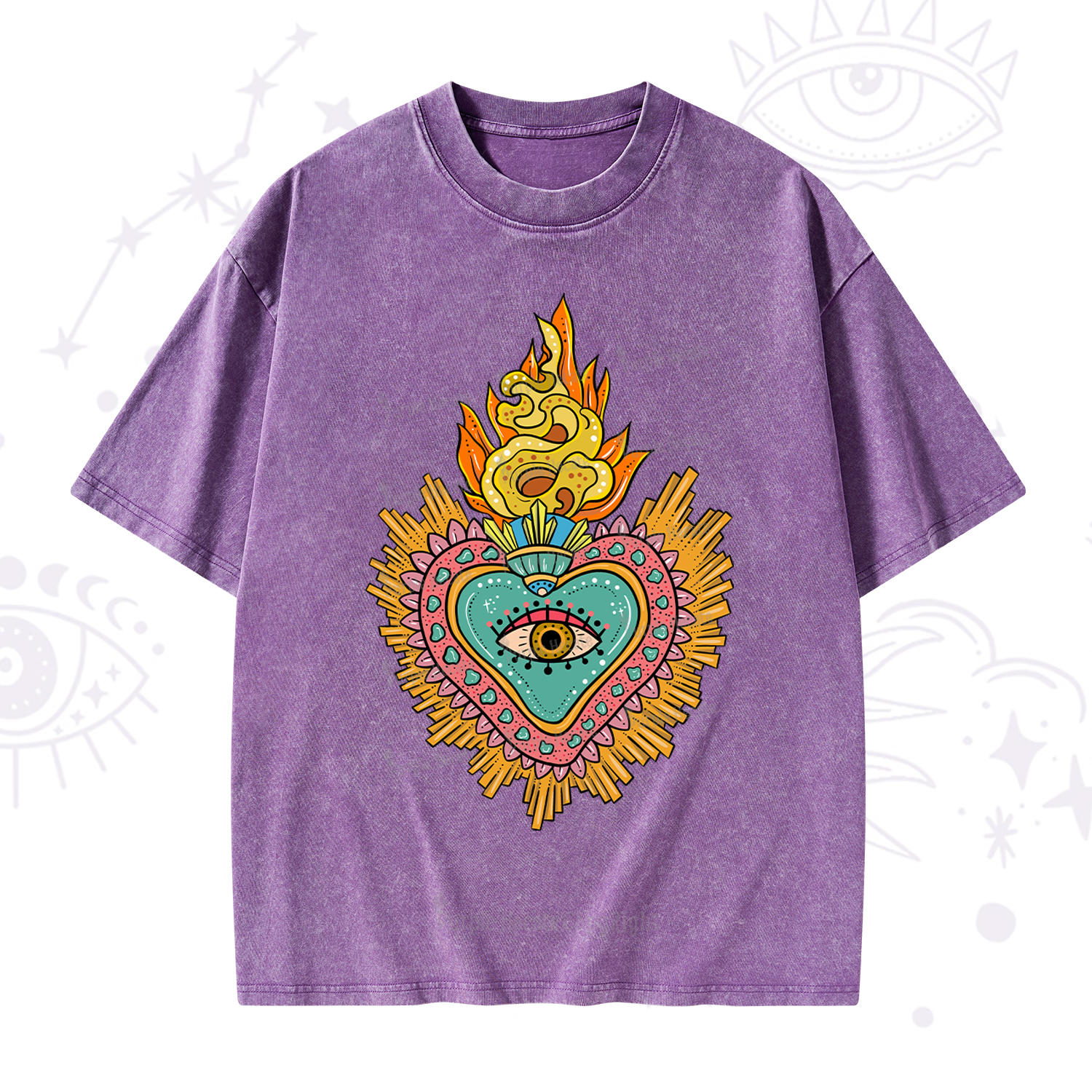 Purplehecate Rainbow Sacred Heart Washed T-Shirt