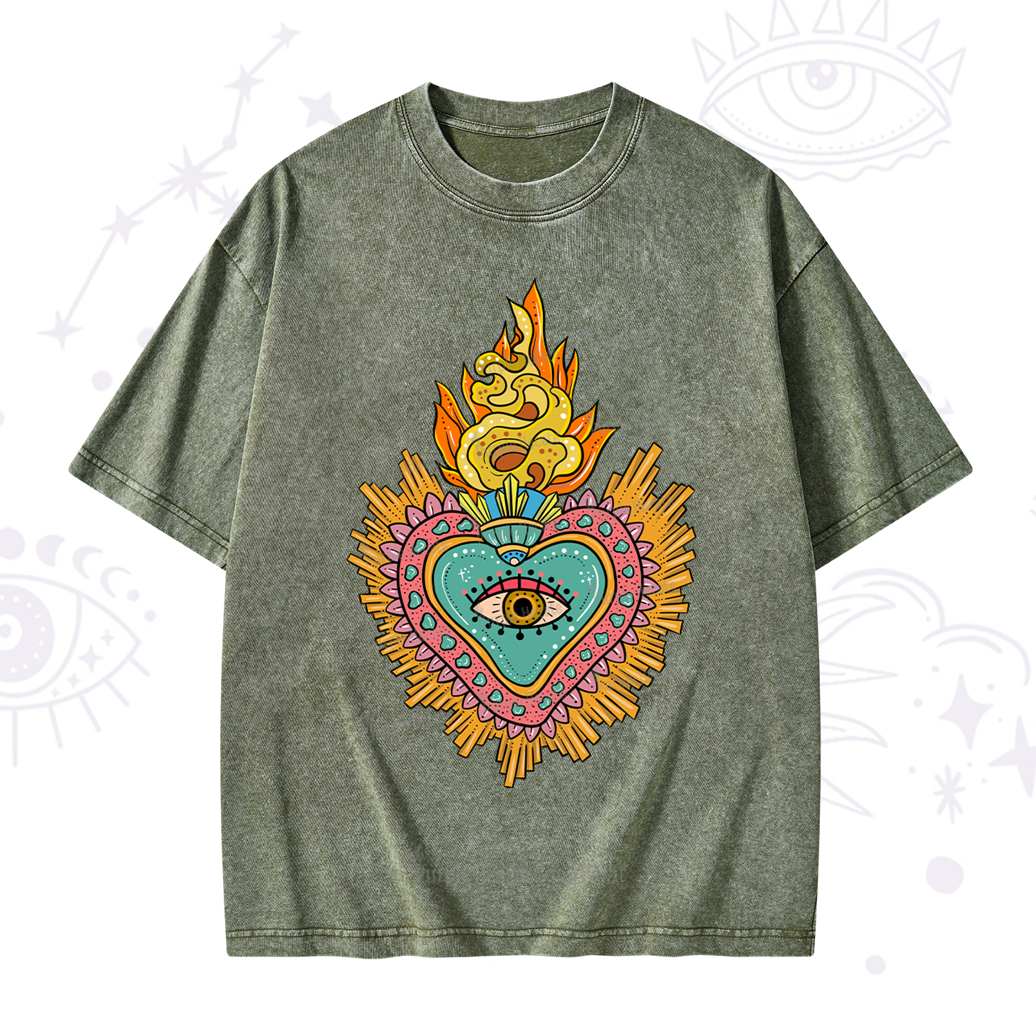 Purplehecate Rainbow Sacred Heart Washed T-Shirt