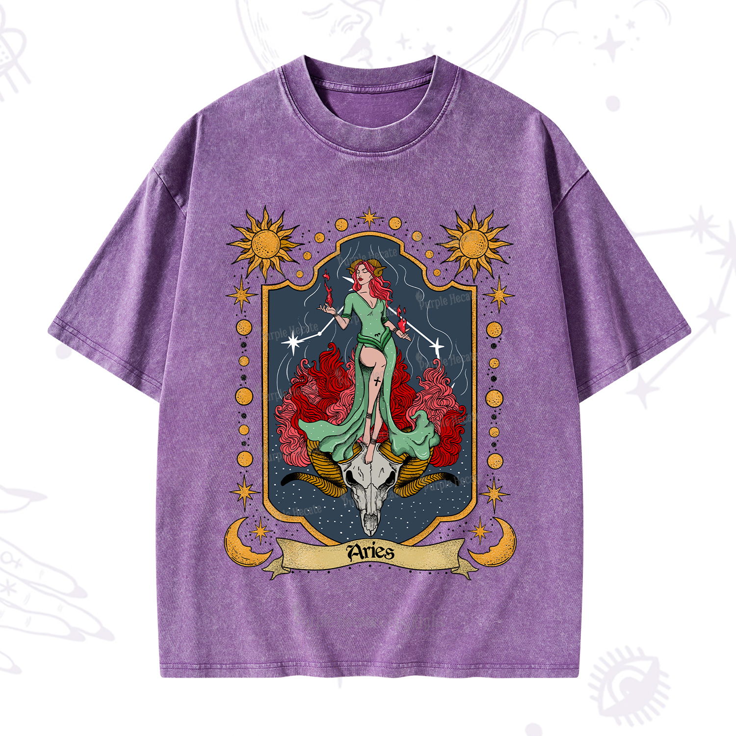 Purplehecate Aries Zodiac Washed T-Shirt
