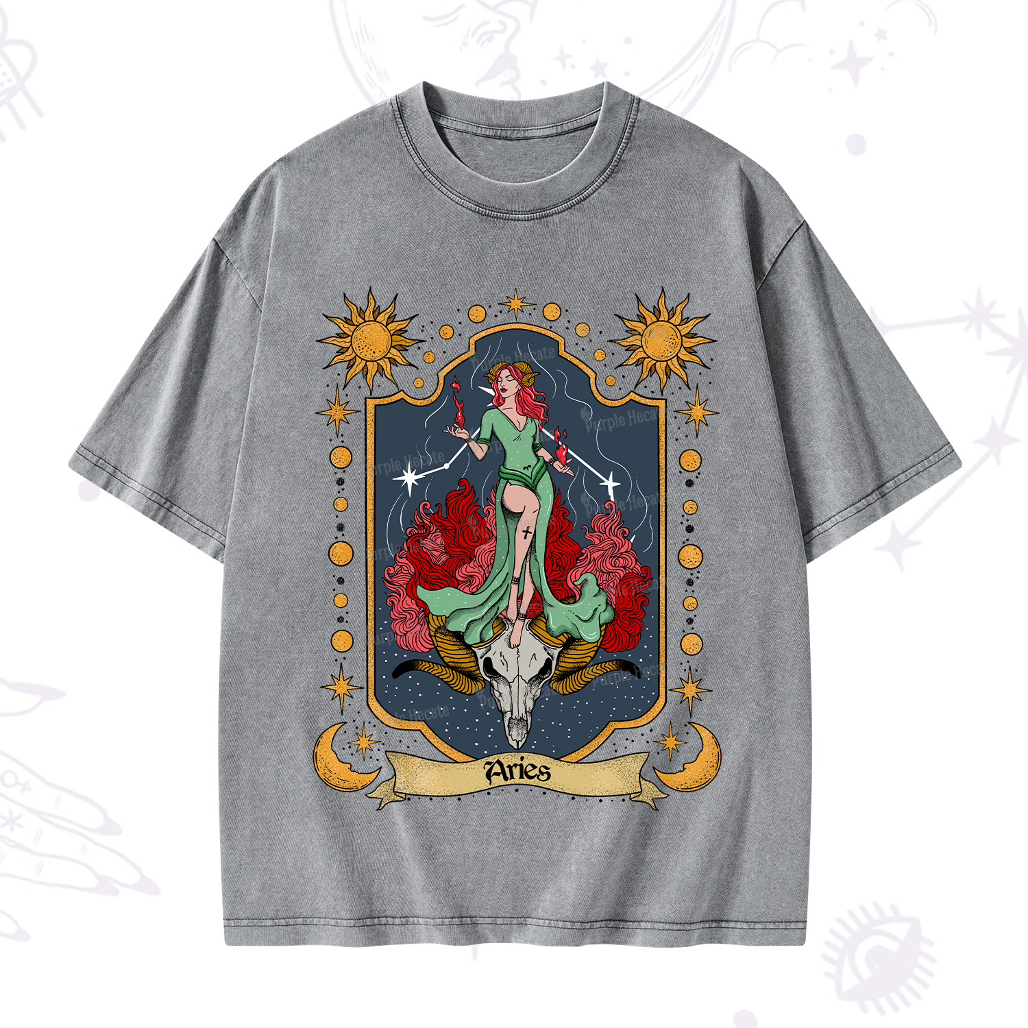 Purplehecate Aries Zodiac Washed T-Shirt