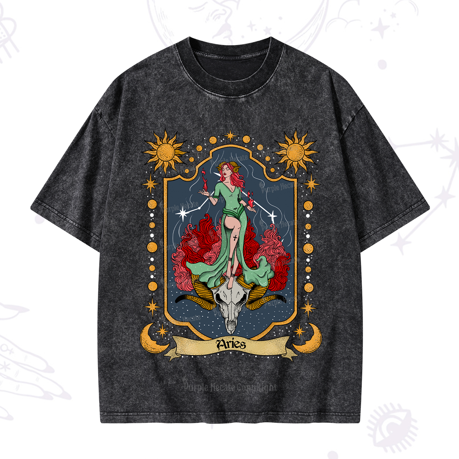 Purplehecate Aries Zodiac Washed T-Shirt