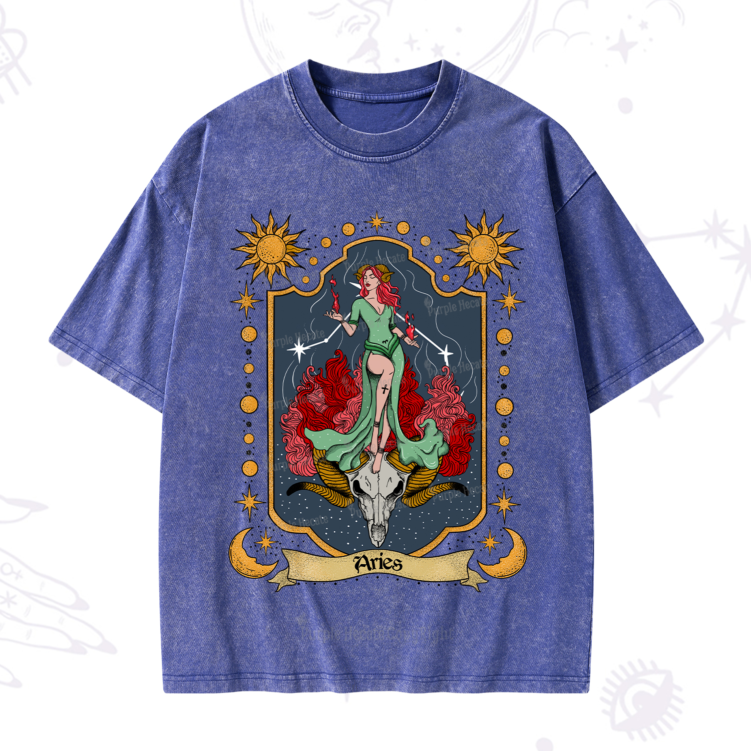 Purplehecate Aries Zodiac Washed T-Shirt