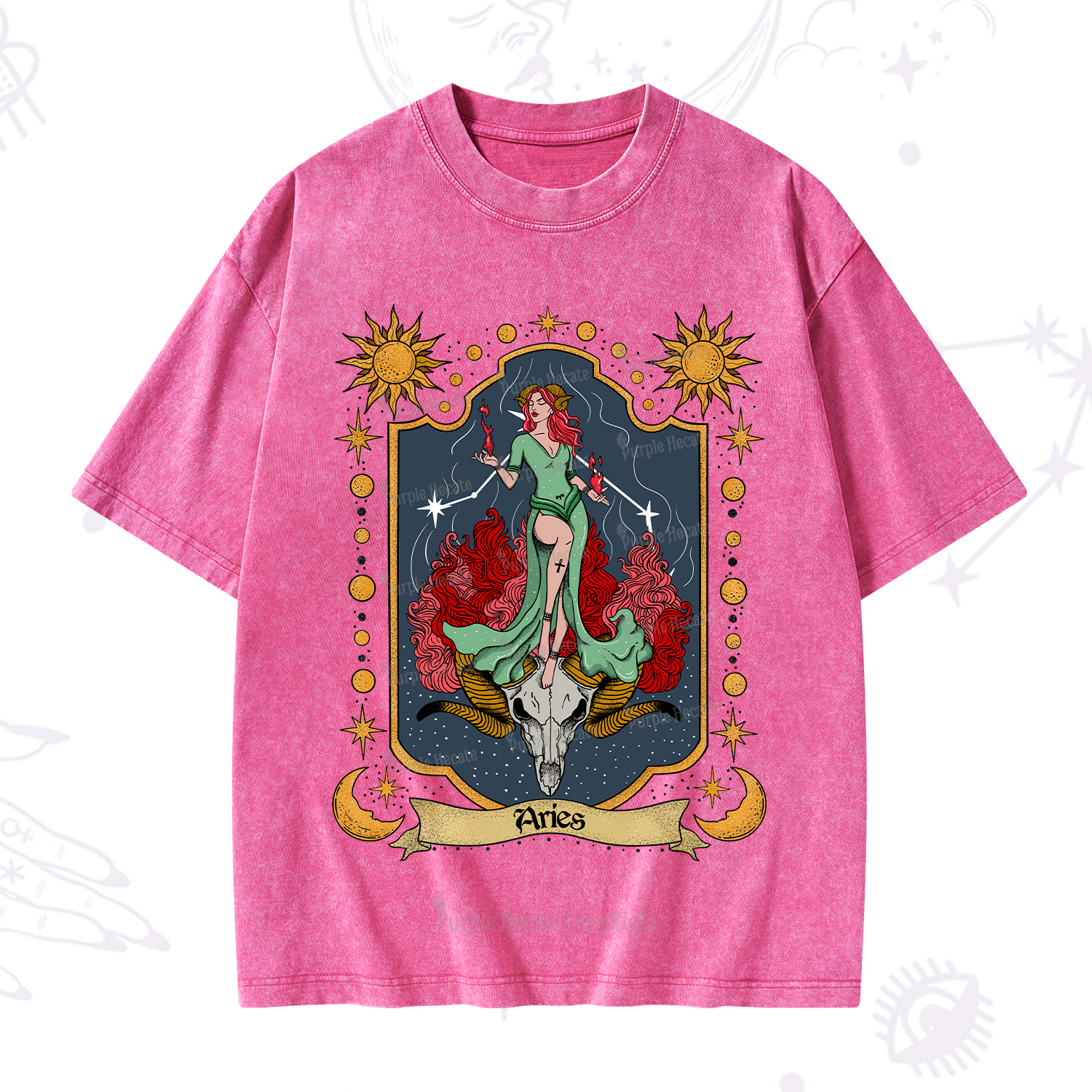 Purplehecate Aries Zodiac Washed T-Shirt