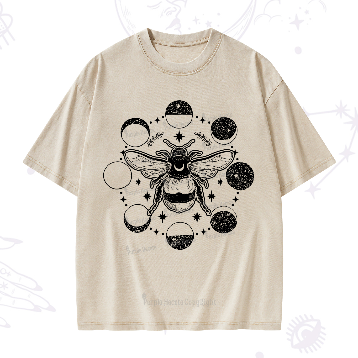 Purplehecate Moon Bee Washed T-Shirt