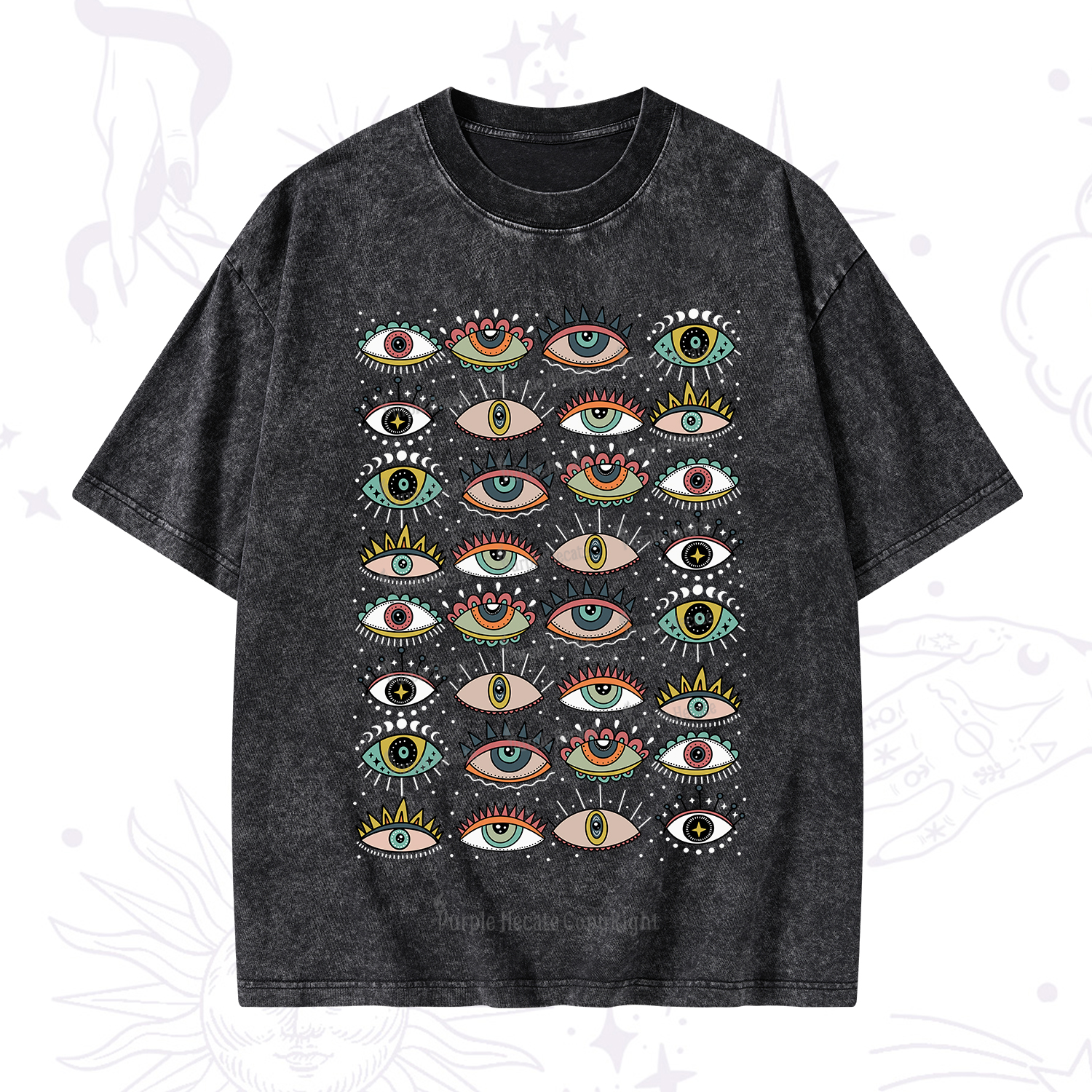 Purplehecate Evil Eye Pattern Washed T-Shirt