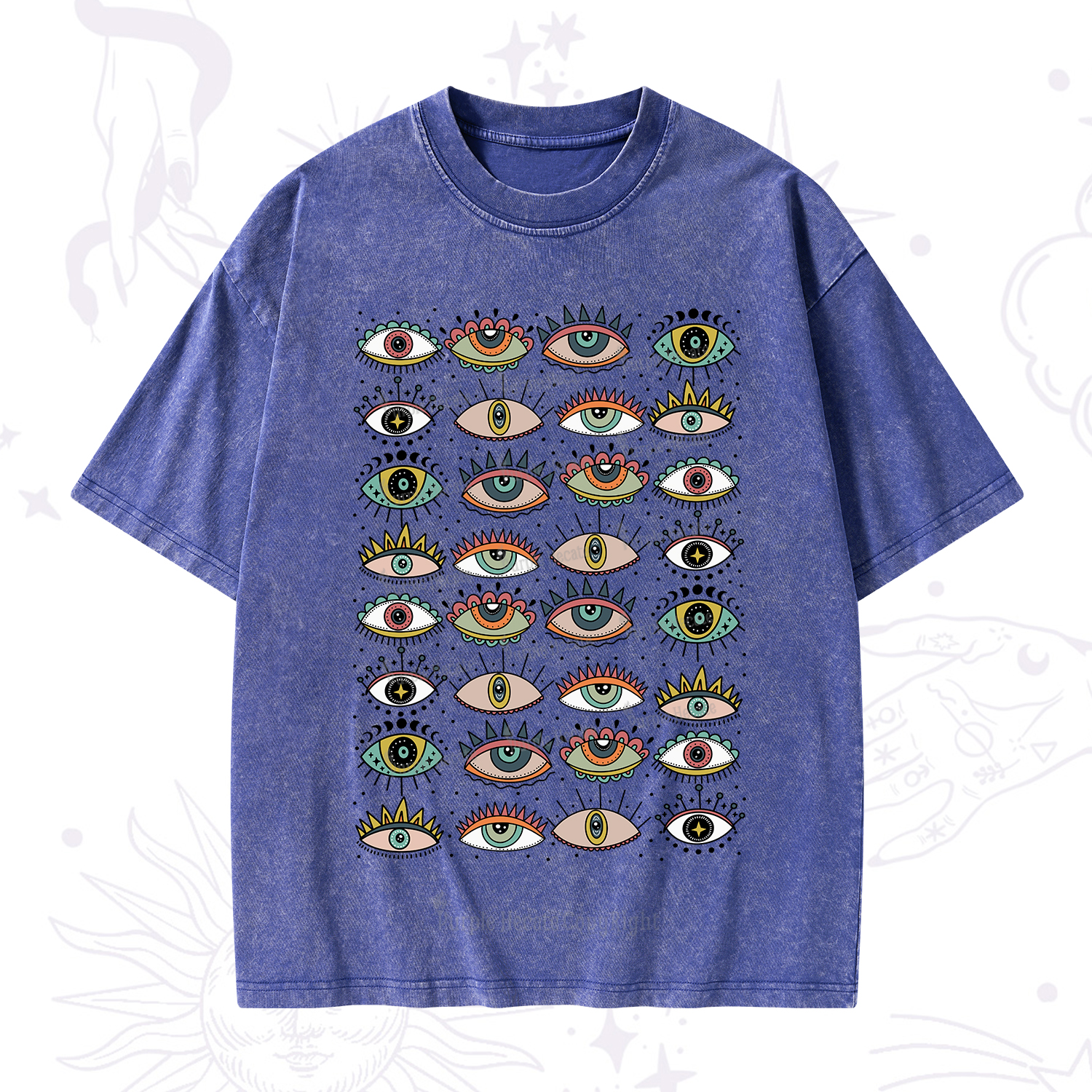 Purplehecate Evil Eye Pattern Washed T-Shirt