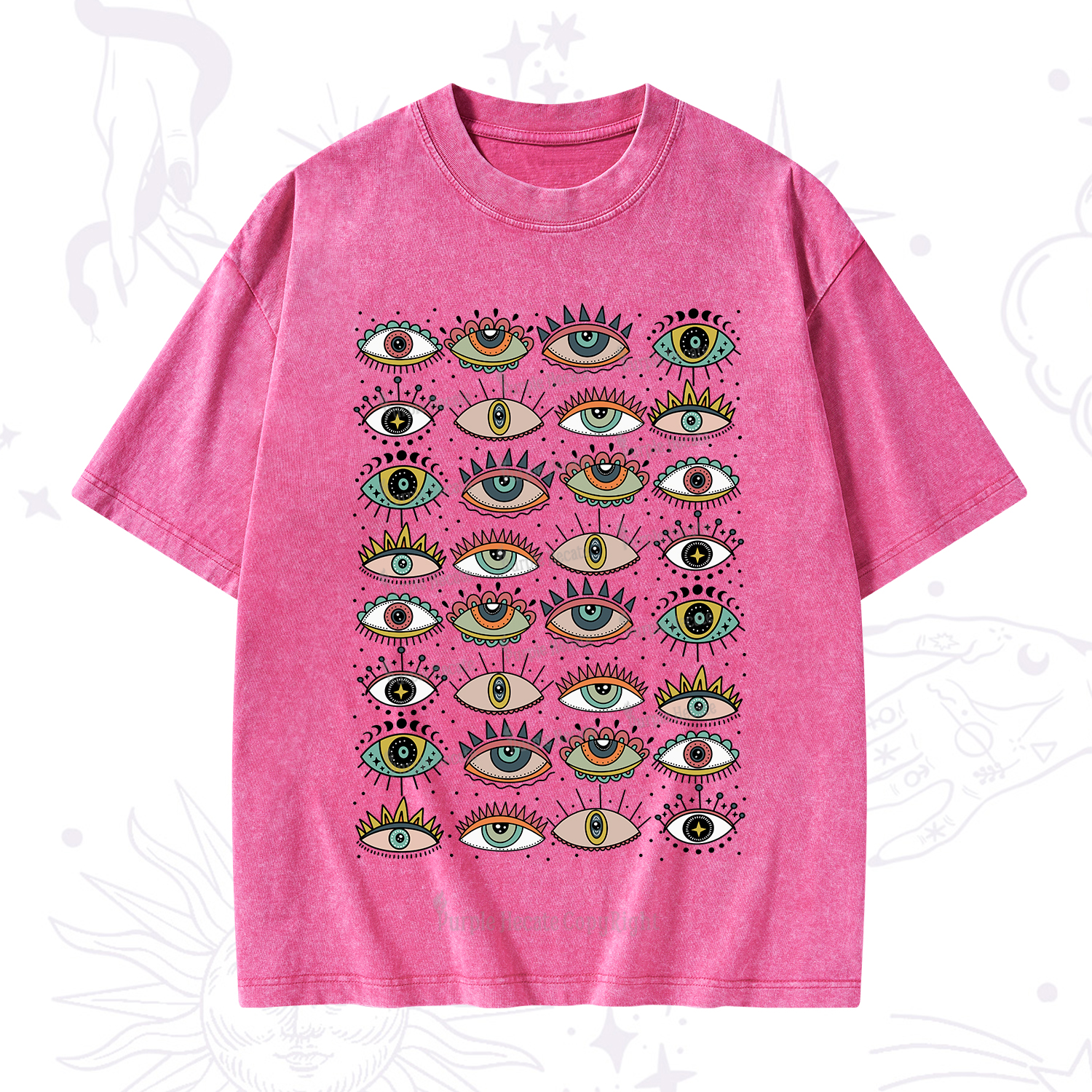 Purplehecate Evil Eye Pattern Washed T-Shirt