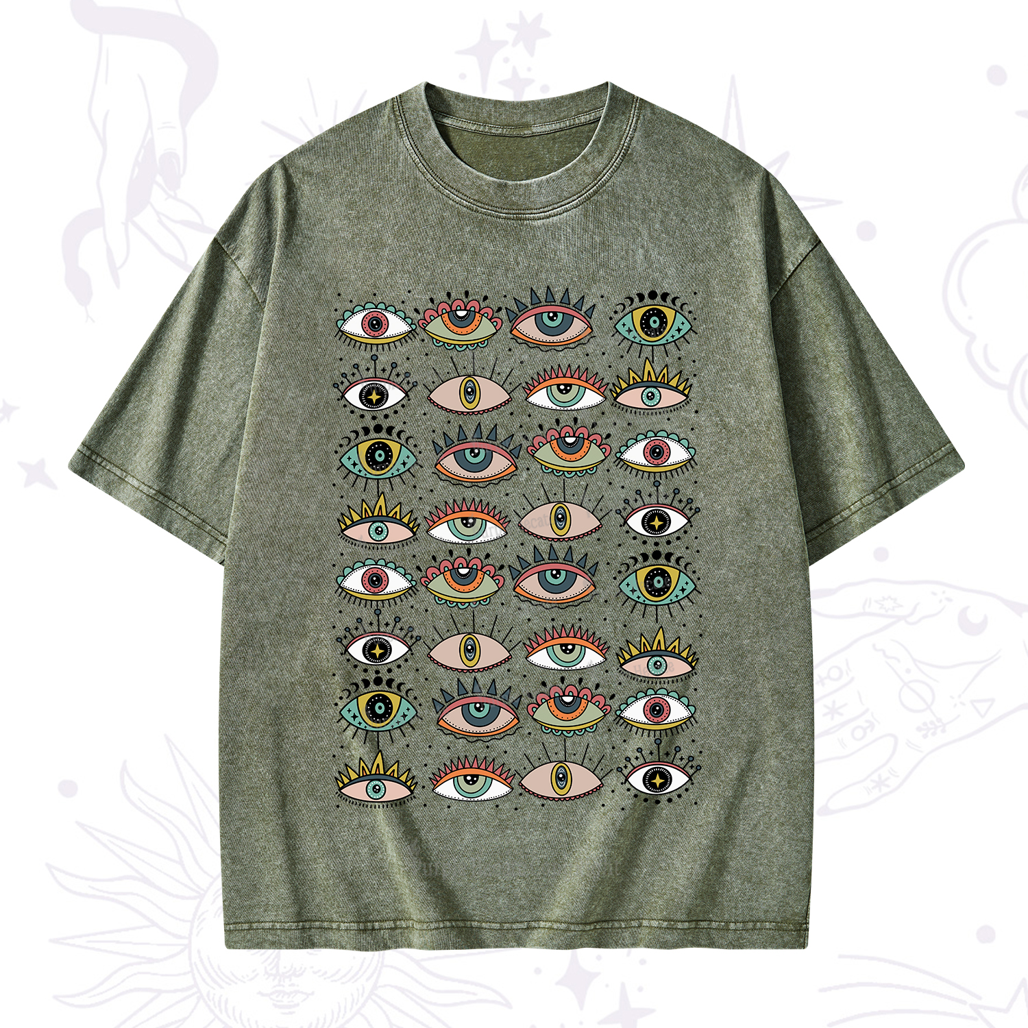Purplehecate Evil Eye Pattern Washed T-Shirt
