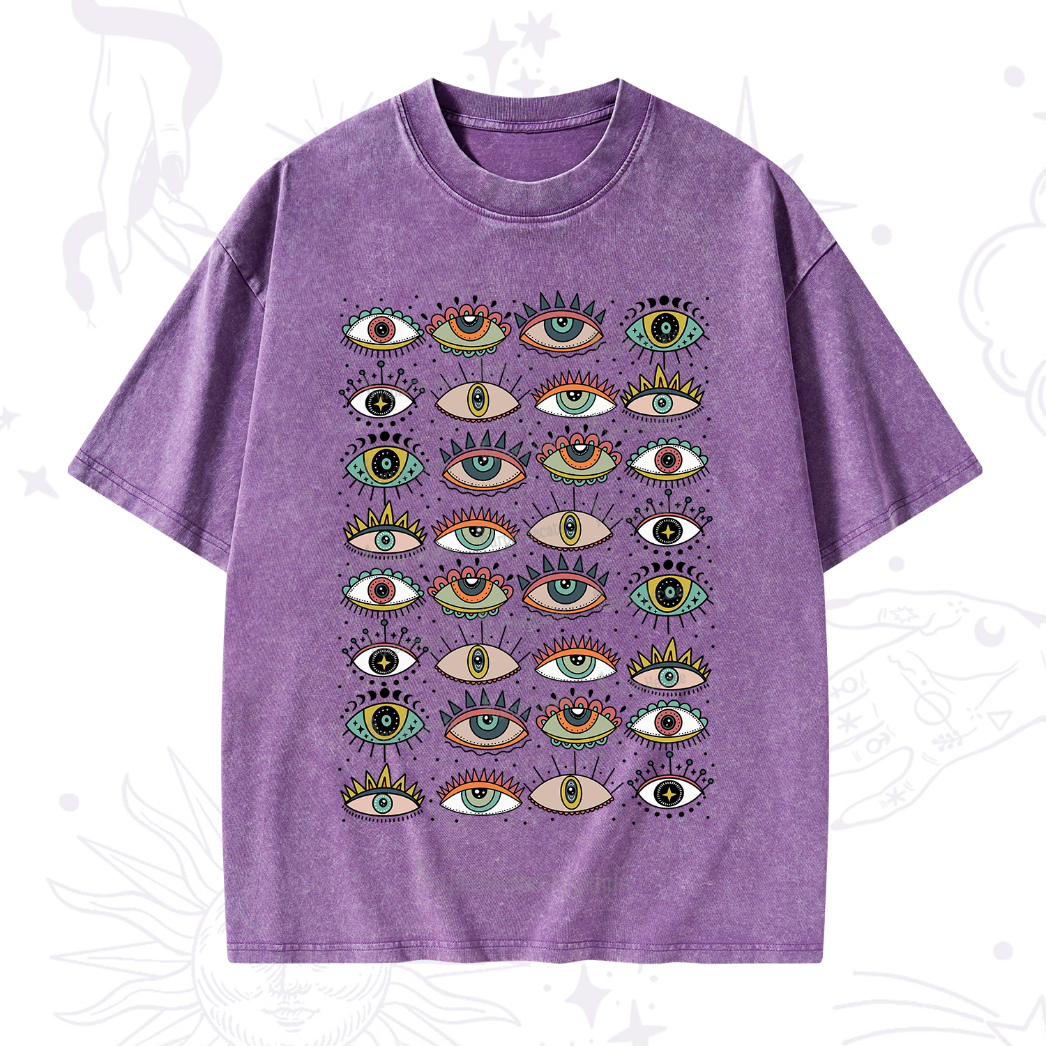 Purplehecate Evil Eye Pattern Washed T-Shirt
