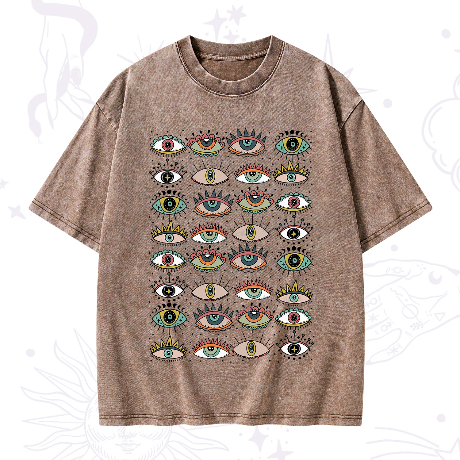Purplehecate Evil Eye Pattern Washed T-Shirt