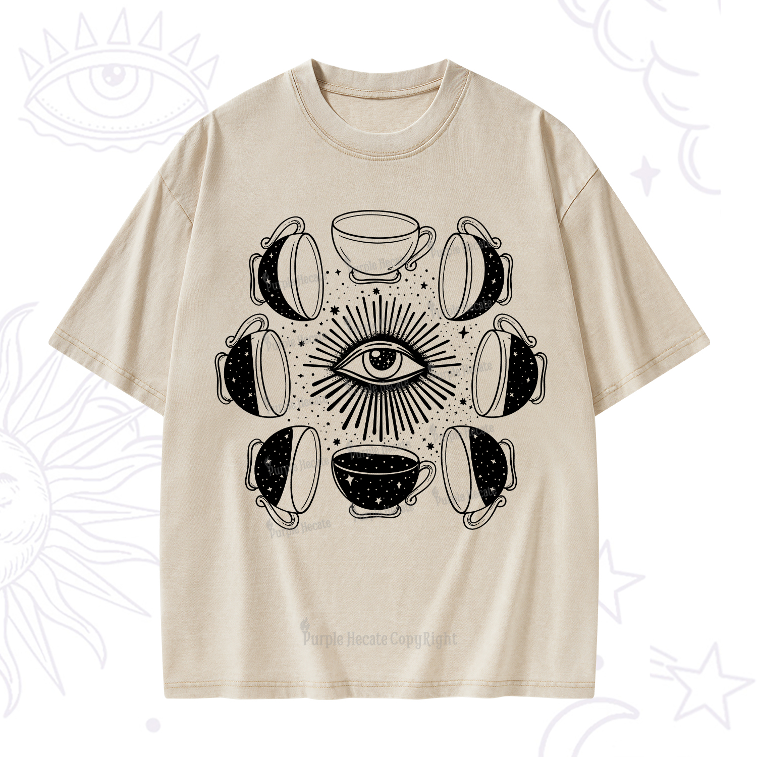 Purplehecate Moon Phase Coffee Washed T-Shirt