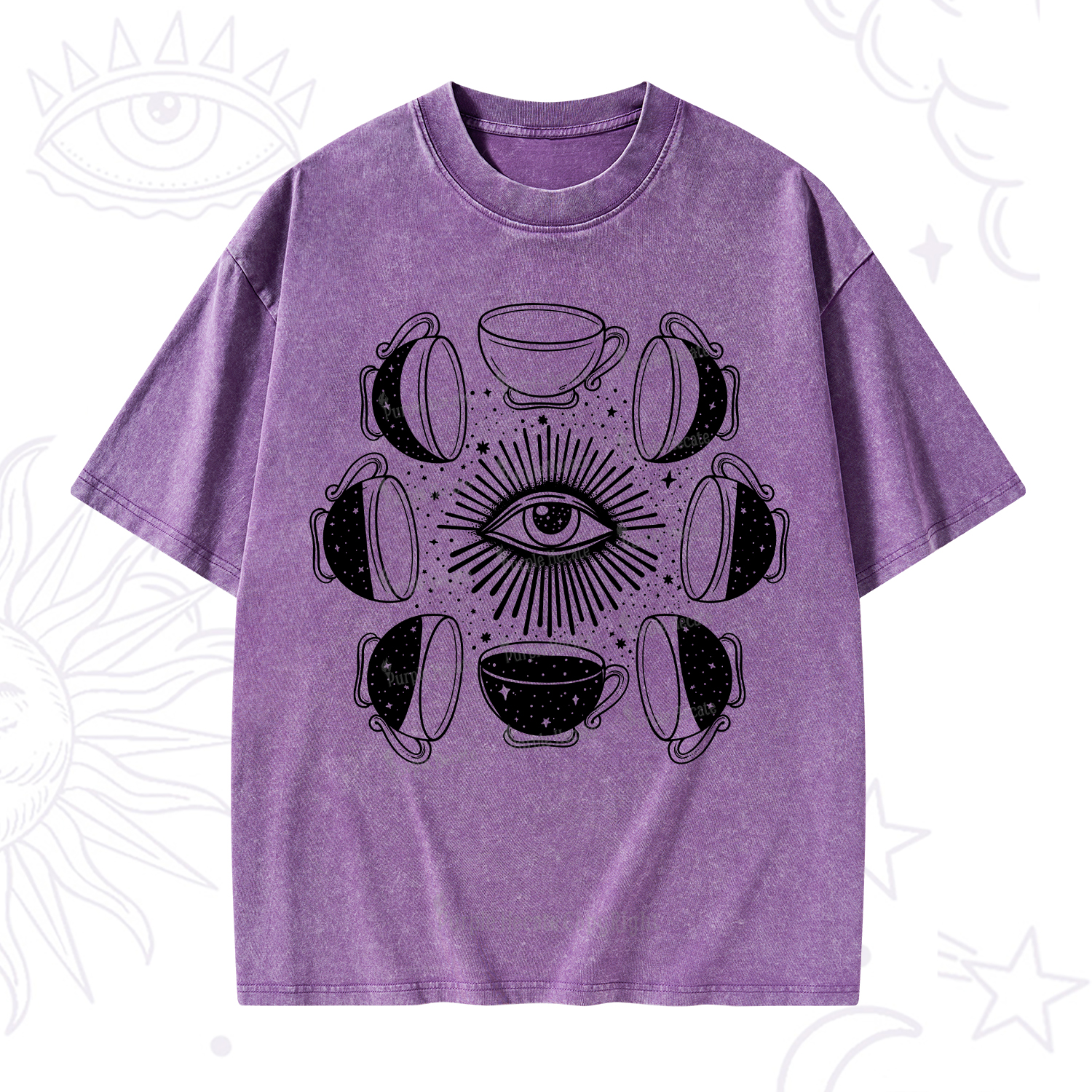 Purplehecate Moon Phase Coffee Washed T-Shirt