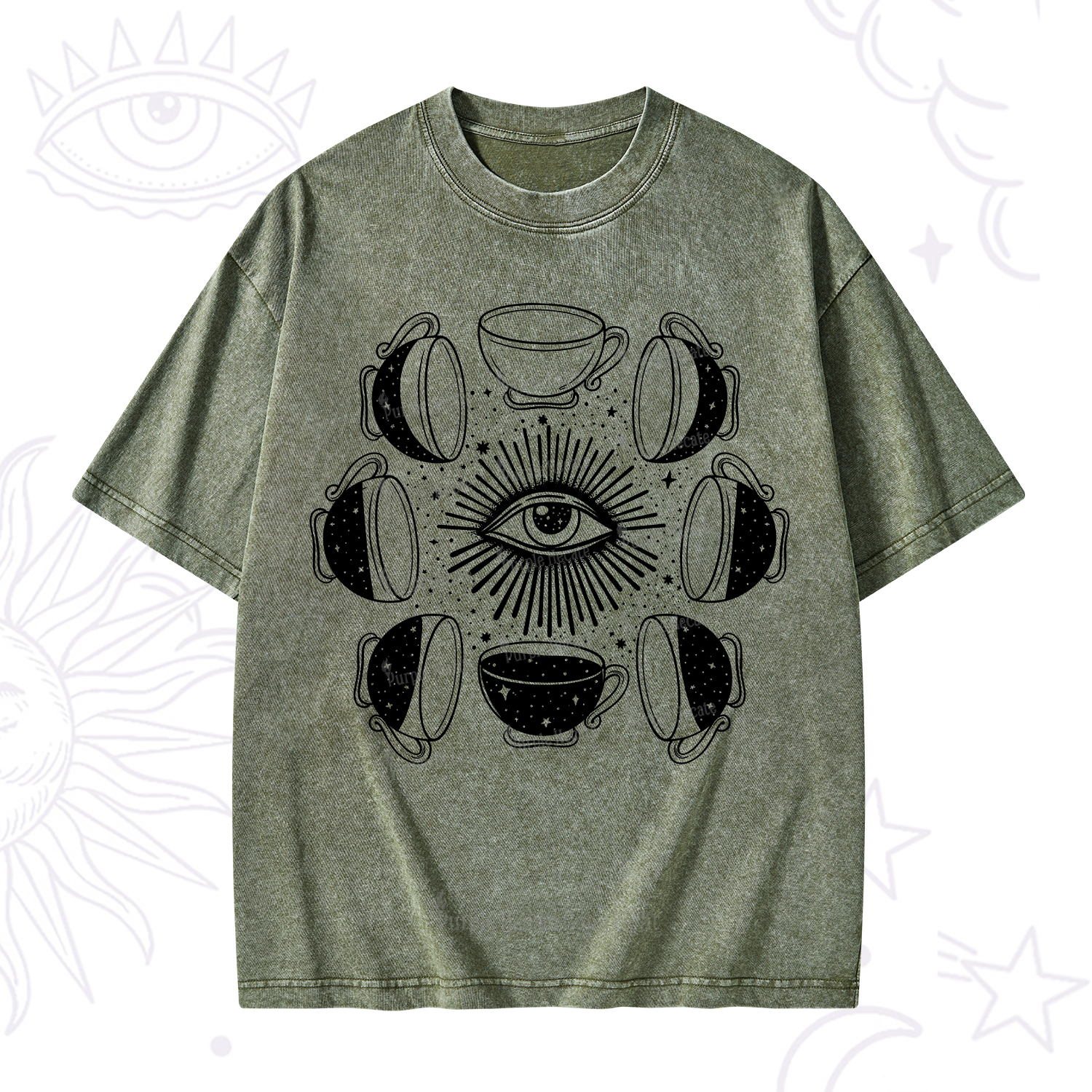 Purplehecate Moon Phase Coffee Washed T-Shirt