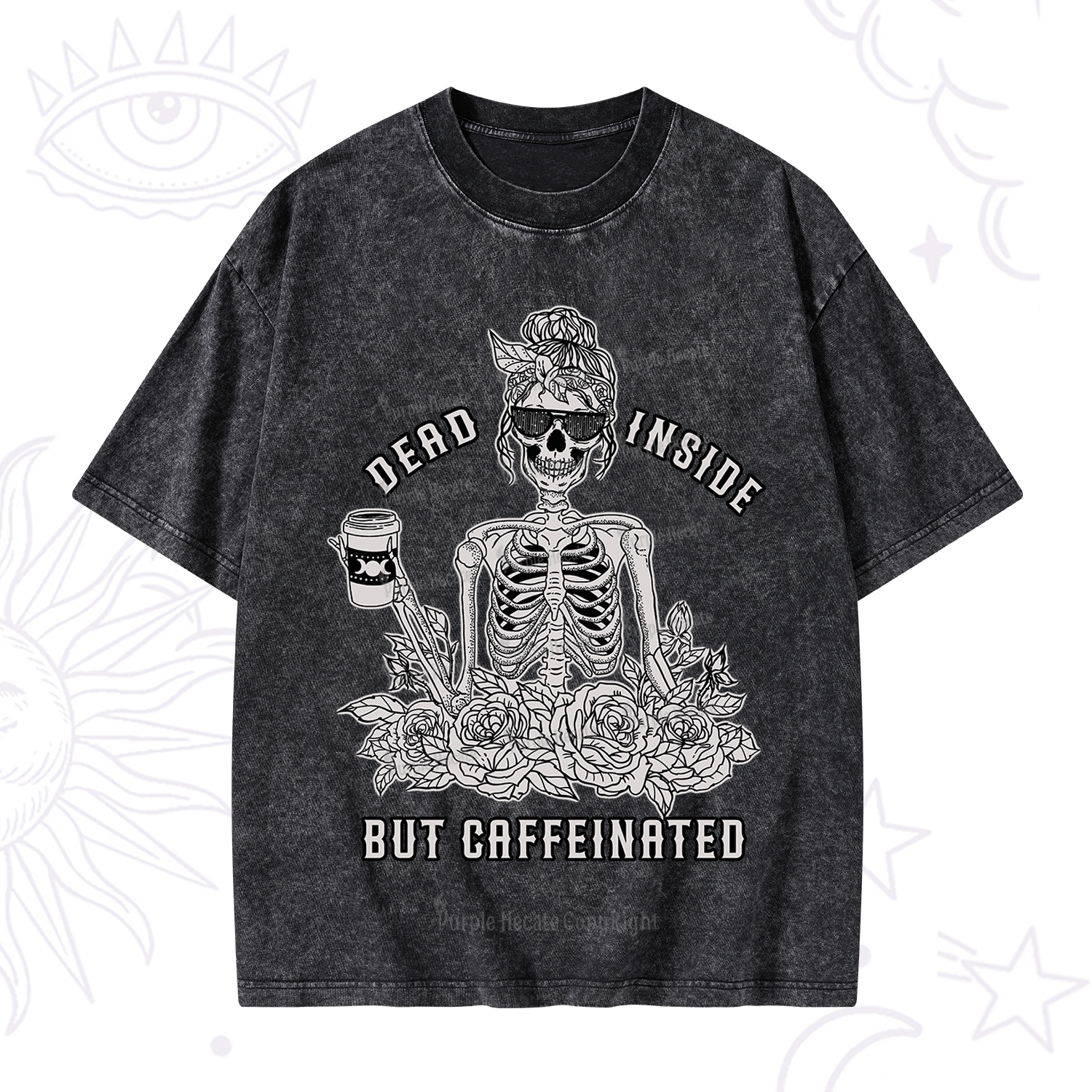 Purplehecate Dead Inside But Caffeinated Washed T-Shirt