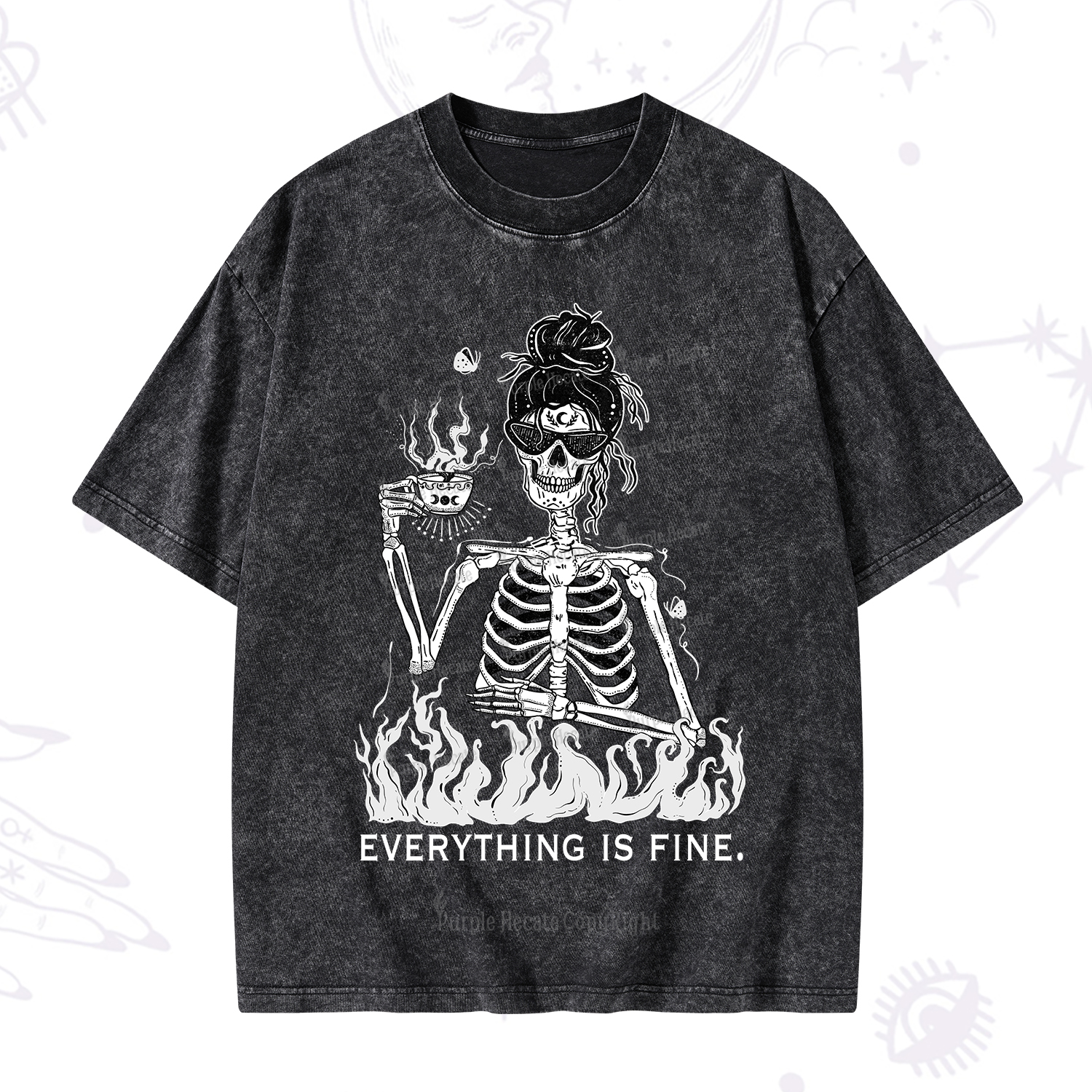 Purplehecate Everything Is Fine Washed T-Shirt