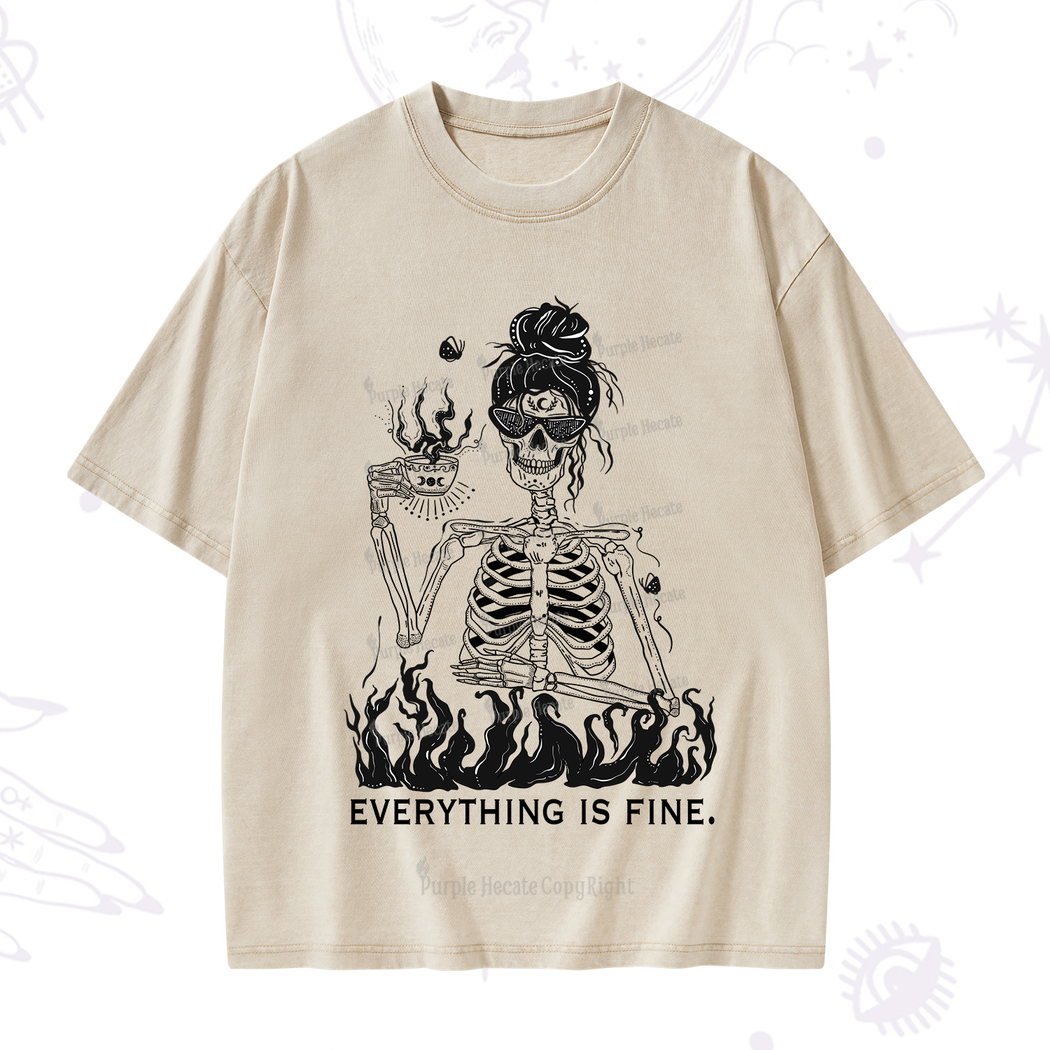 Purplehecate Everything Is Fine Washed T-Shirt