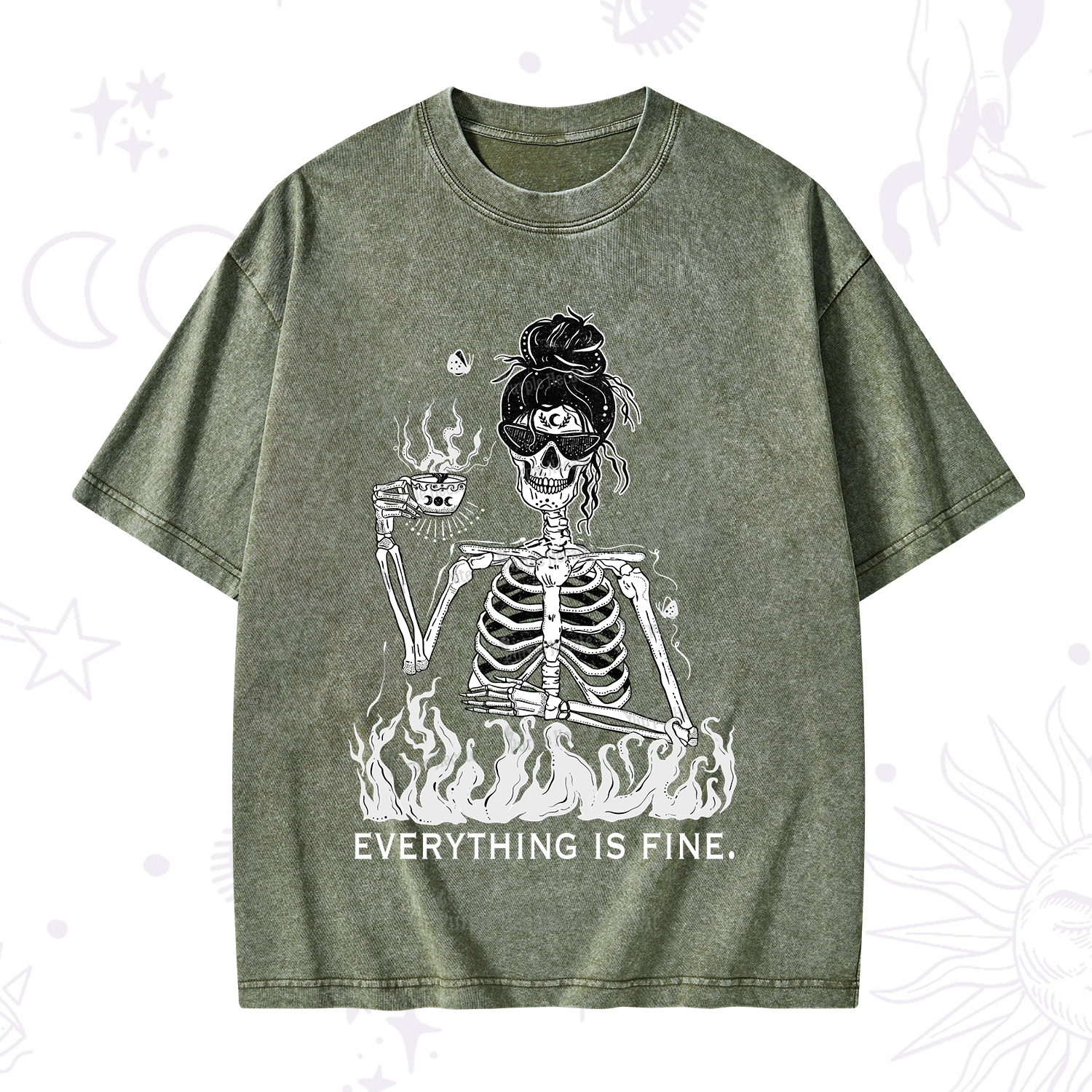Purplehecate Everything Is Fine Washed T-Shirt