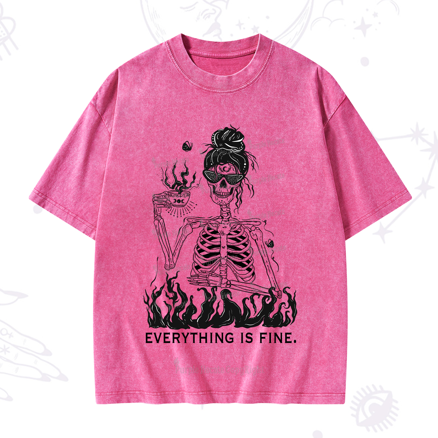 Purplehecate Everything Is Fine Washed T-Shirt