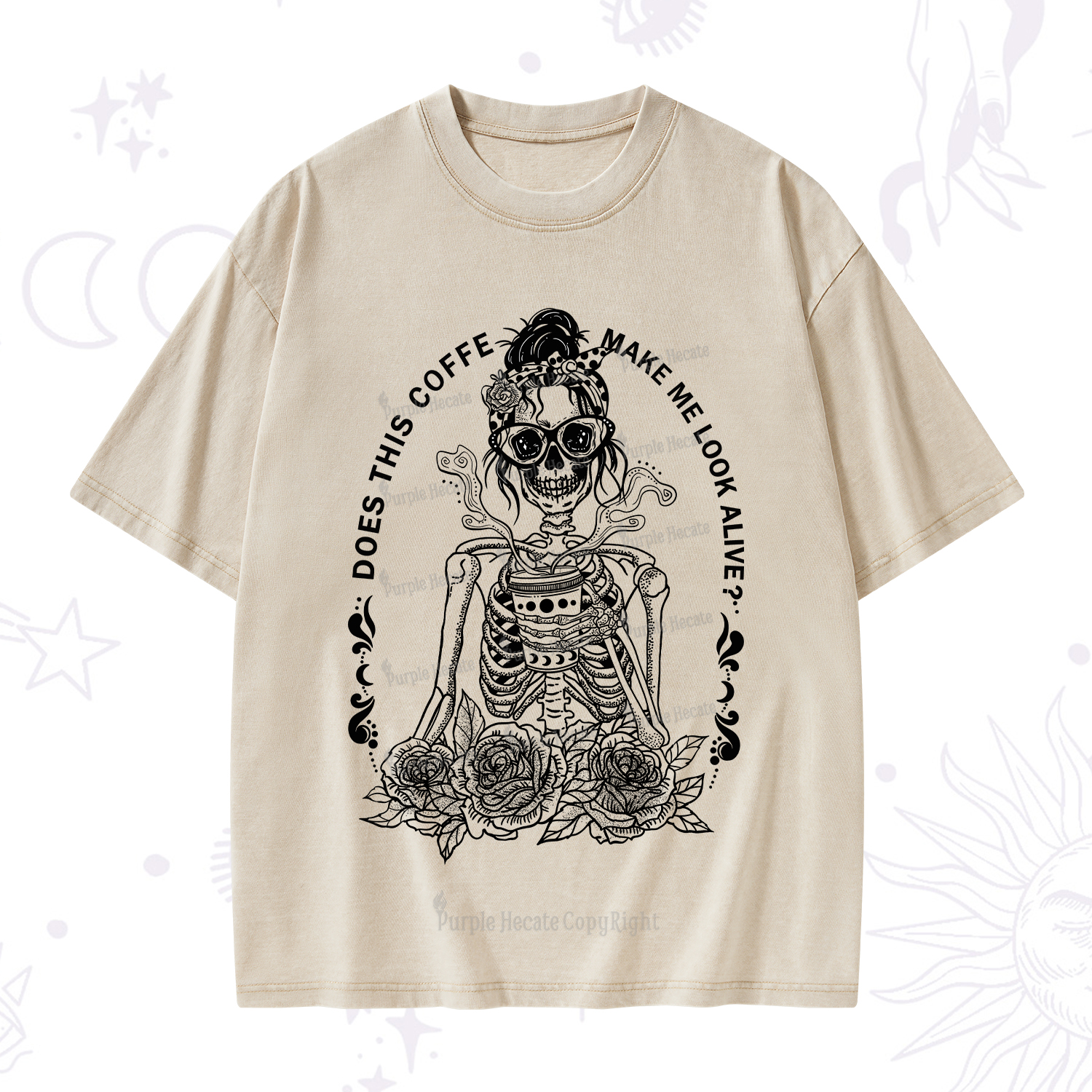 Purplehecate Does This Coffee Make Me Look Alive Washed T-Shirt