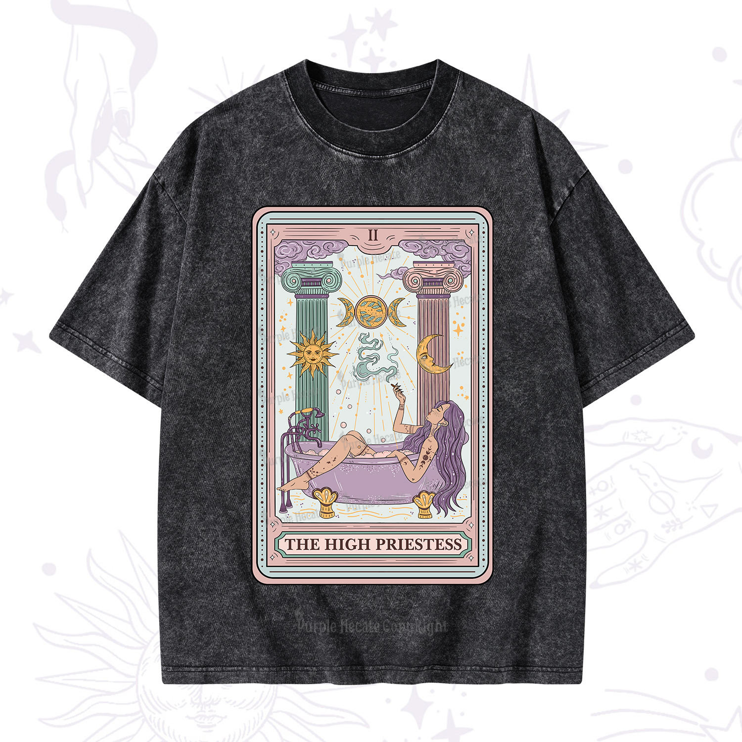 Purplehecate The High Priestess Tarot Washed T-Shirt